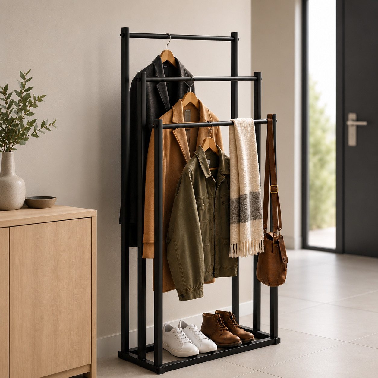 GLIESE POWER Wäscheständer freistehend – 3 Stangen, Handtuchhalter, mobil & platzsparend, Handtuchhalter ohne Bohren – freistehend mit 3 Stangen aus Metall – Bild 3 von 5