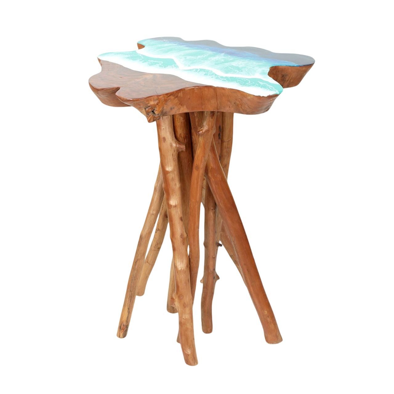 Licht-Erlebnisse Beistelltisch BALI, Baumscheibe B: 45 cm Holz Epoxidharz Meer Design Handarbeit Unikat