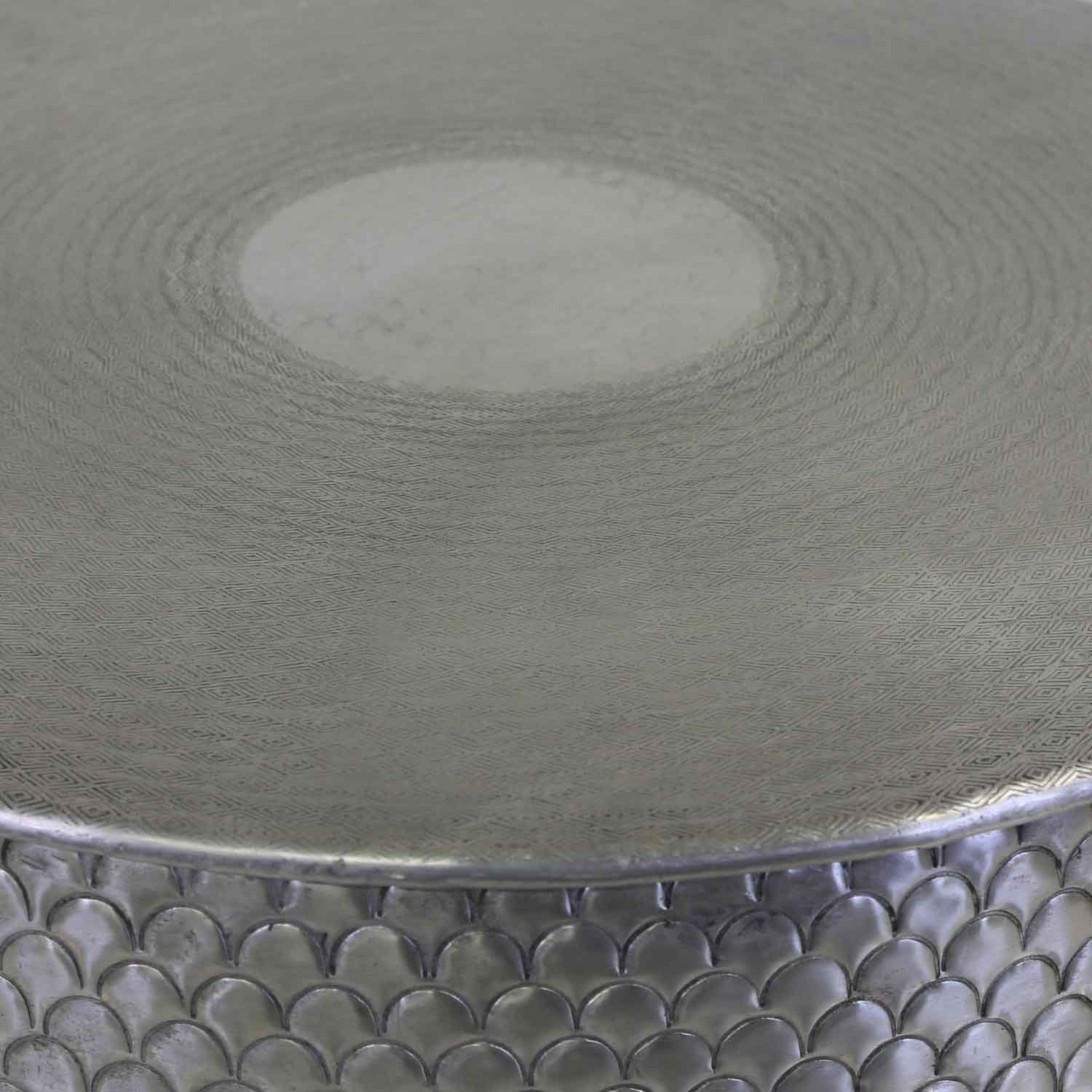 Casa Moro Couchtisch Orientalischer Beistelltisch Alava Silber rund (Einzeln in den Größen M, L, XL oder im Set, Metall Couchtisch Luxus Sofatisch Kaffeetisch), Kunsthandwerk mit Hammerschlag verziert