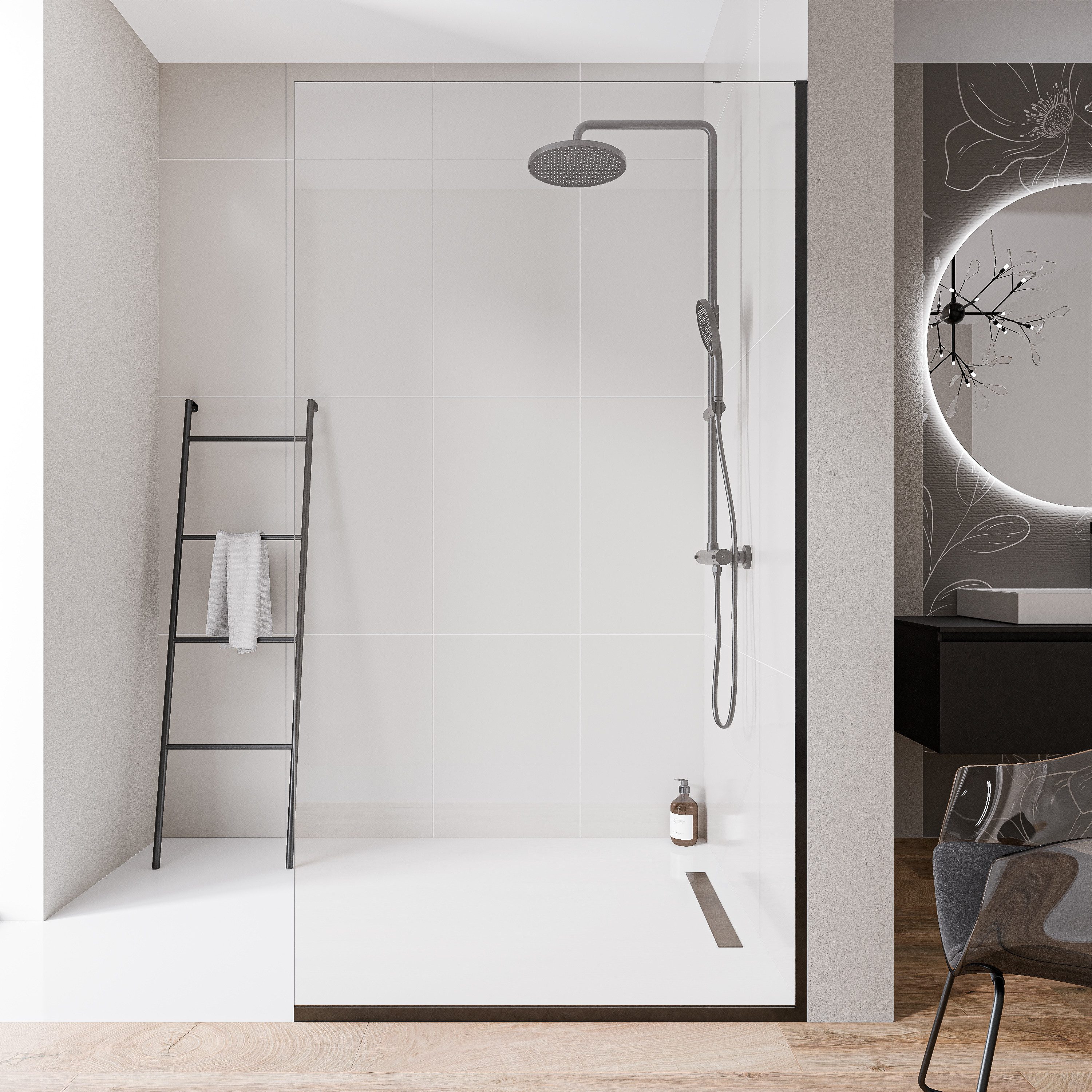 Bernstein Walk-in-Dusche EX102-2, Einscheibensicherheitsglas (ESG), (1 tlg., Mit Bodenprofil), Klarglas, 10 mm, Mit Bodenprofil, Profil Schwarz matt
