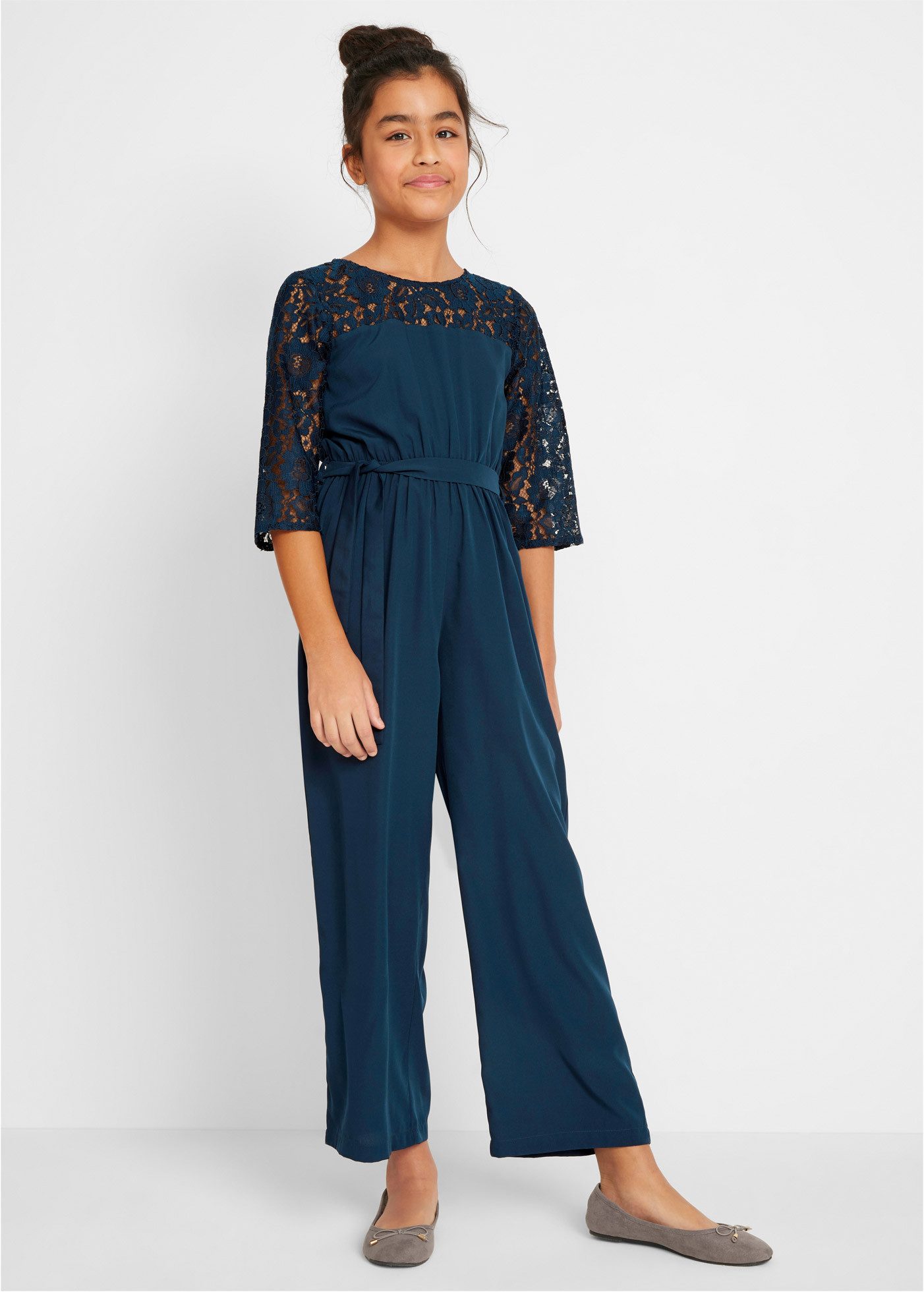 bonprix Jumpsuit (1-tlg) für festliche Anlässe, mit Bindegürtel in der Taille, weite Hose