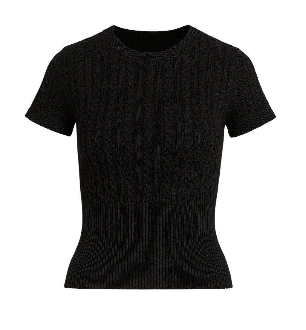 Mississhop Rollkragenpullover Damen Strickpullover mit kurzem Ärmel M.411
