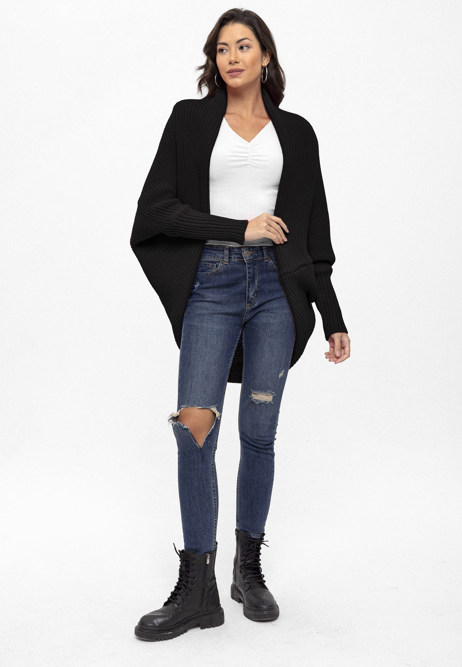 Felix Hardy Strickjacke Langärmelige Strickjacke aus Wollmischung mit Flede günstig online kaufen