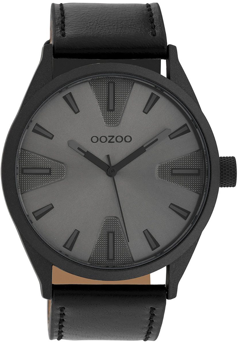 OOZOO Armbanduhr, Quarzuhr (ca. groß Lederarmband, Oozoo Fashion-Style Herren 45mm) rund, Herrenuhr