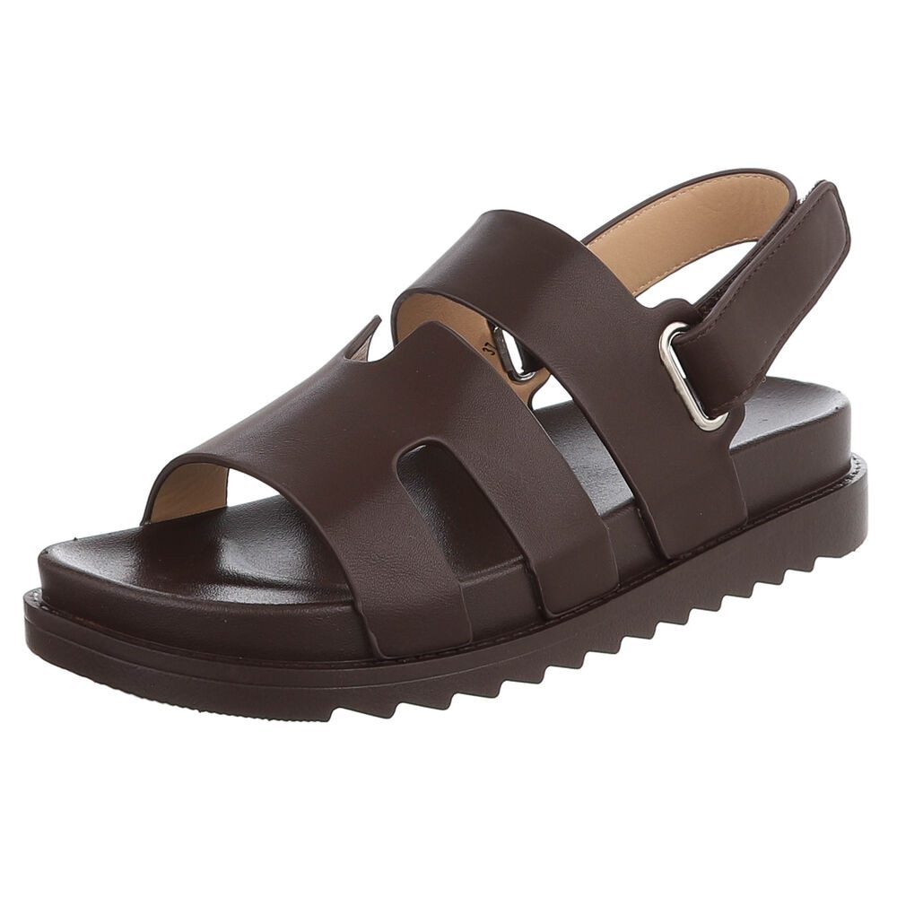 Ital-Design Bequeme Damen Sandalen mit verstellbarem Riemen Riemchensandalette (91512338) Keilabsatz/Wedge Keilsandaletten in Braun