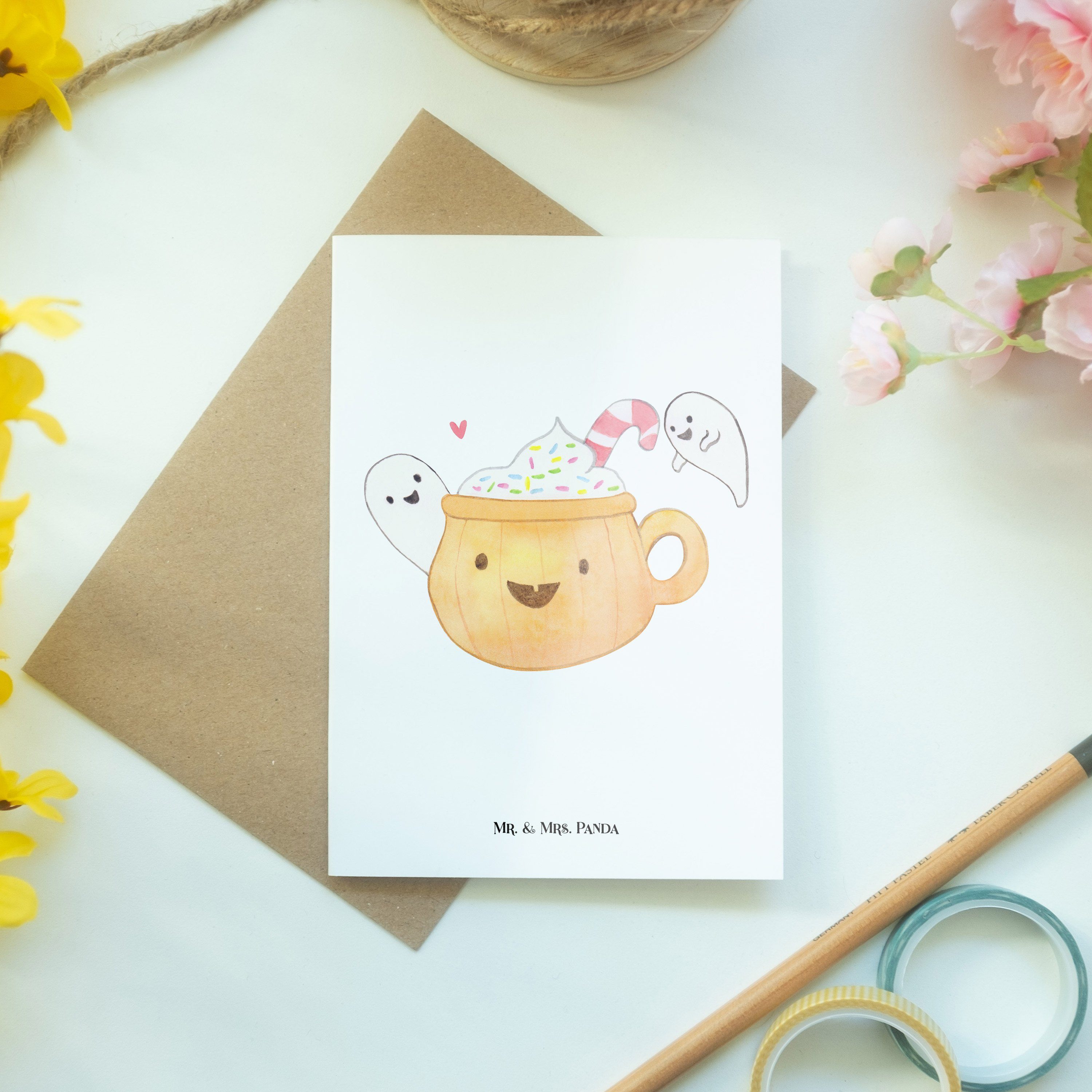 Mr. & Grußkarte Mrs. Deko, Weiß Geschenk, Kaffee Einladungskarte, Gespenst - - Panda Klappkarte