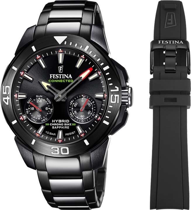 Festina Chronograph Chrono Bike Connected, F20648/1, (Set, 3-tlg., Uhr mit  Wechselband und Werkzeug), ideal auch als Geschenk, Mit Stoppfunktion 1/1  Sek., 2. Zeitzone und Schrittzähler