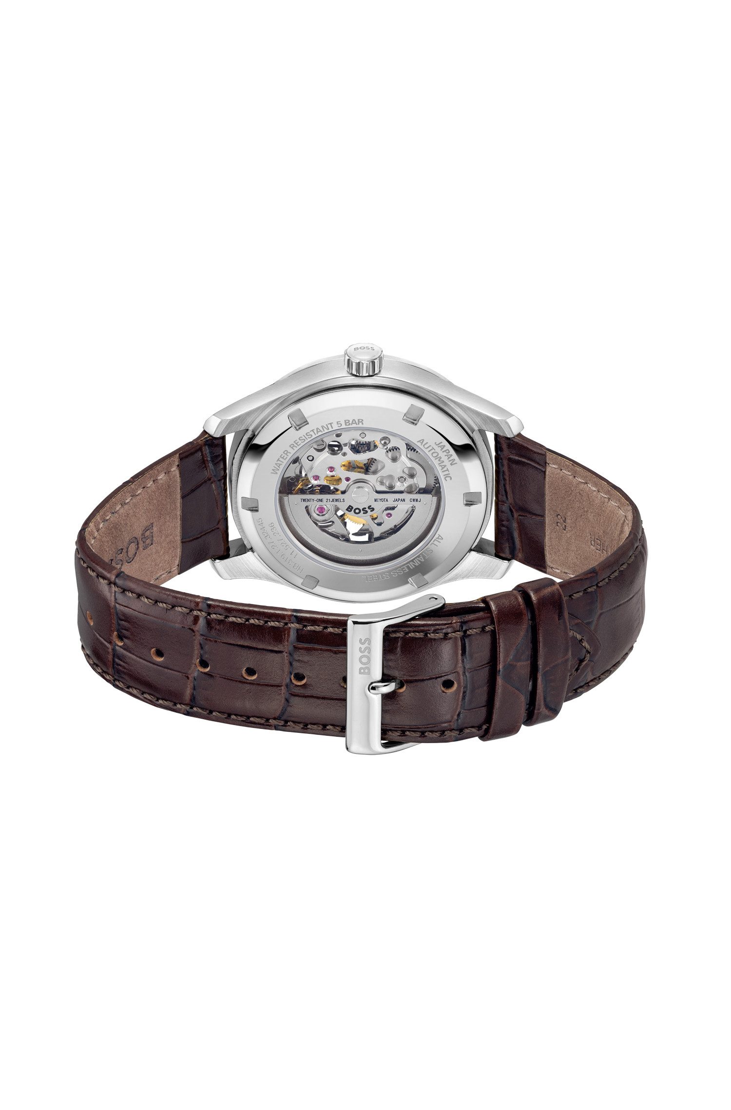 BOSS Automatikuhr PRINCIPLE SKELETON 1514305, Armbanduhr, Herrenuhr, Mechanische Uhr, Lederarmband, analog