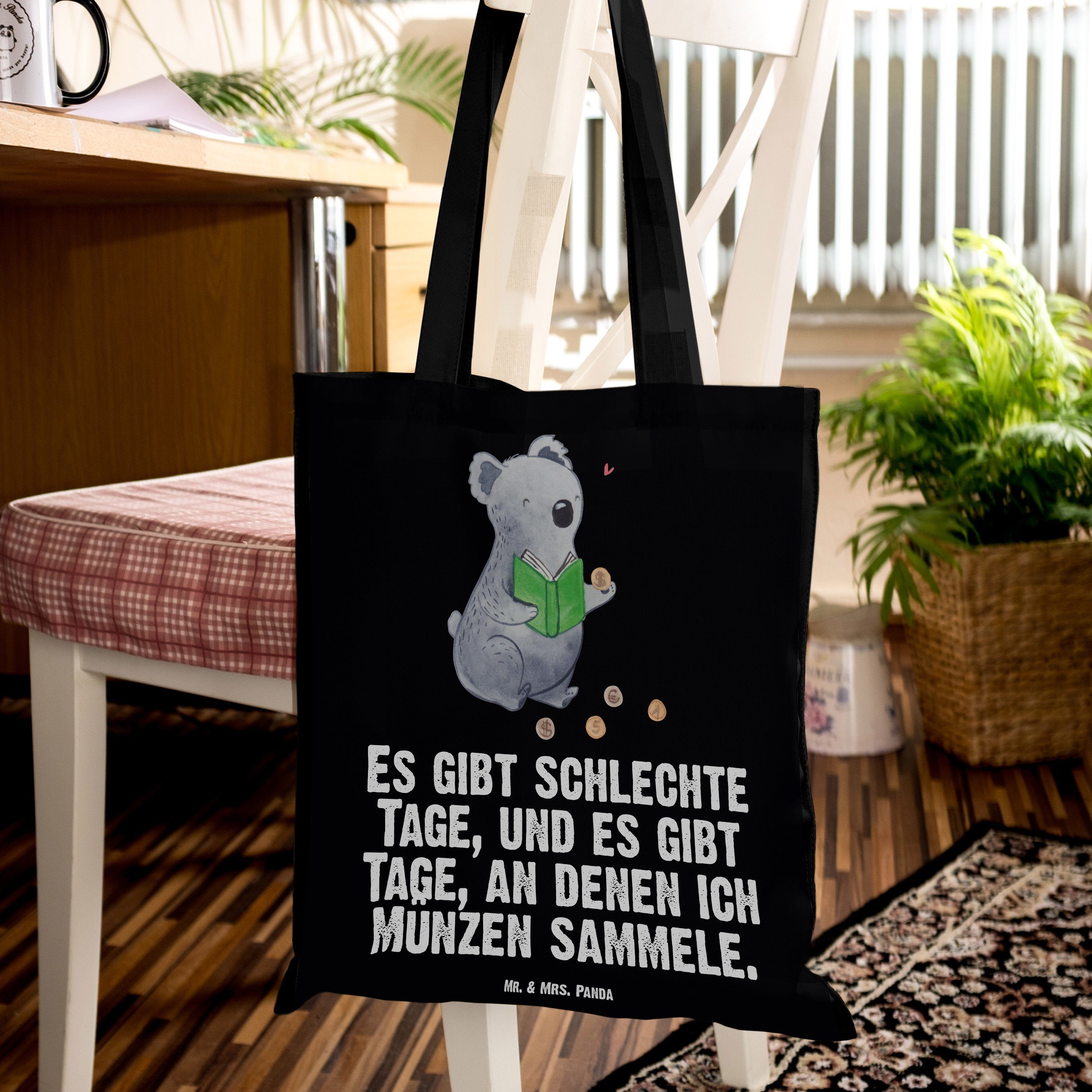 Mr. & Mrs. Geschenk, - Panda (1-tlg) sammeln Koala - Tage Münzen Sportart, Schwarz Danke, Tragetasche Beut