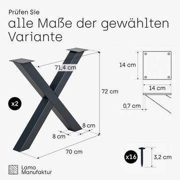 LAMO Manufaktur Tischgestell Mark Massive Tischbeine X-Form (SET, 2er-Set Tischkufen), Industriestahl pulverbeschichtet