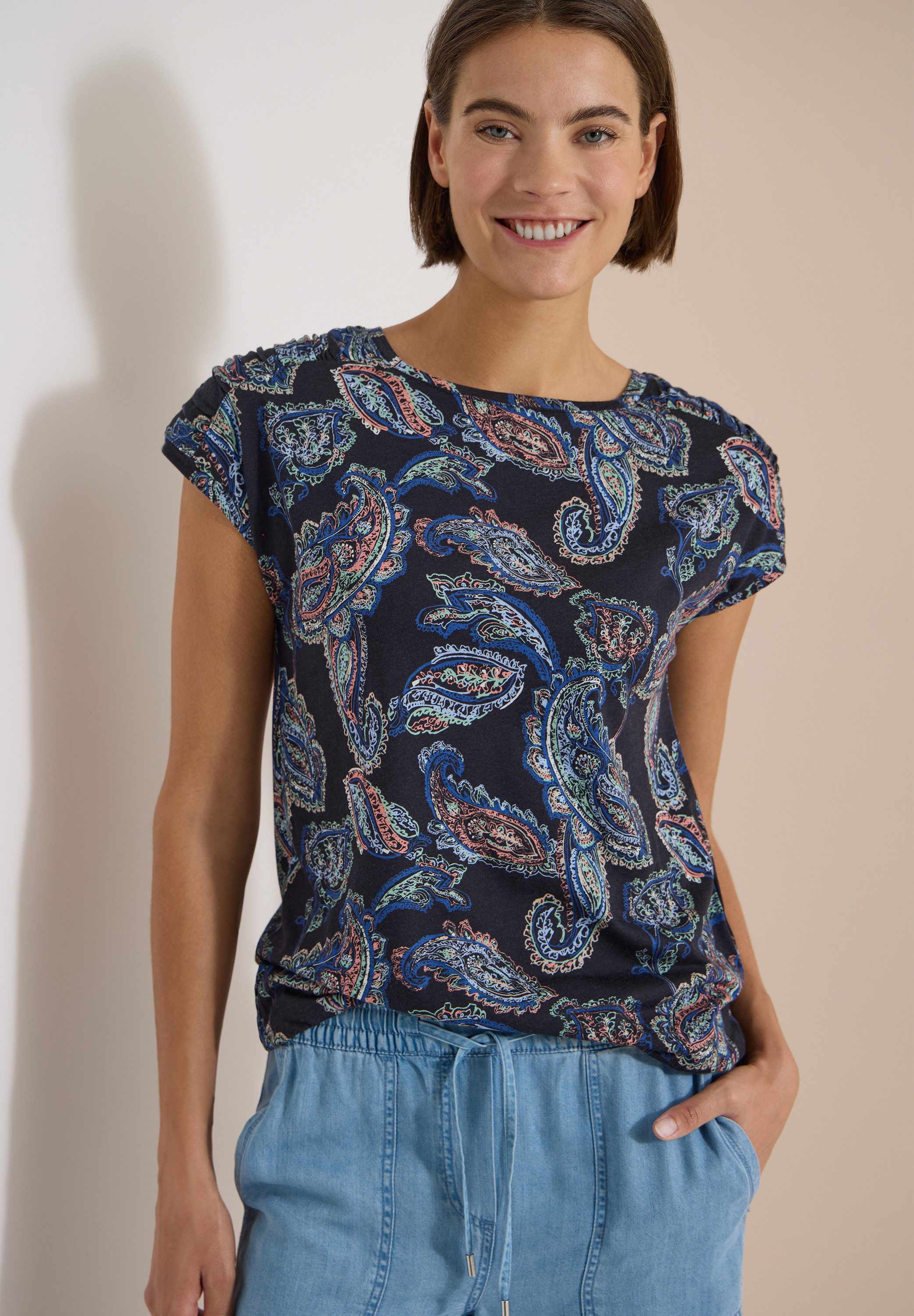 CECIL T-Shirt mit gerafften Ärmeln