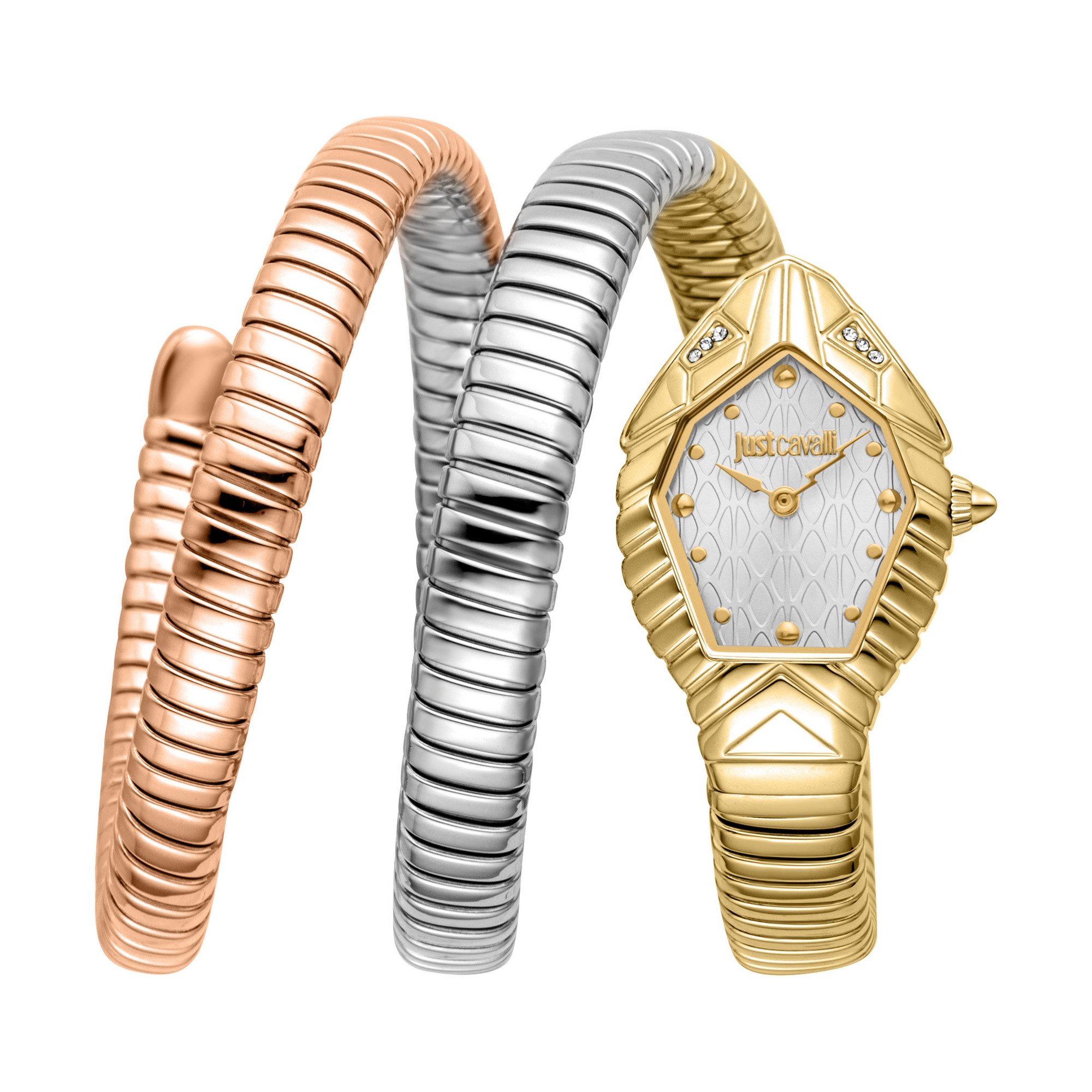 Just Cavalli Time Quarzuhr Signature Snake JC1L428M0085, Armbanduhr, Edelstahlarmband, analog, Kristallsteine