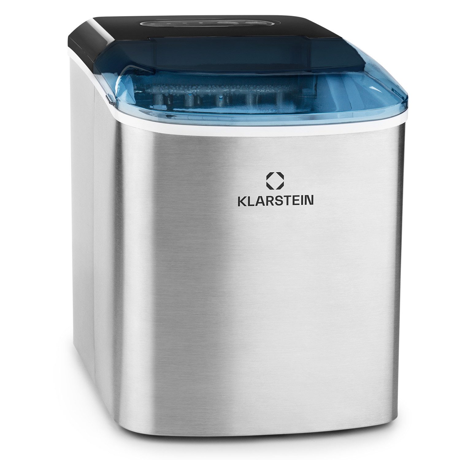 Klarstein Eiswürfelmaschine On-The-Rocks Eiswürfelbereiter, Edelstahl Bulleteis für Zuhause 12kg/Tag LED 2,1 L Eiswürfelgerät