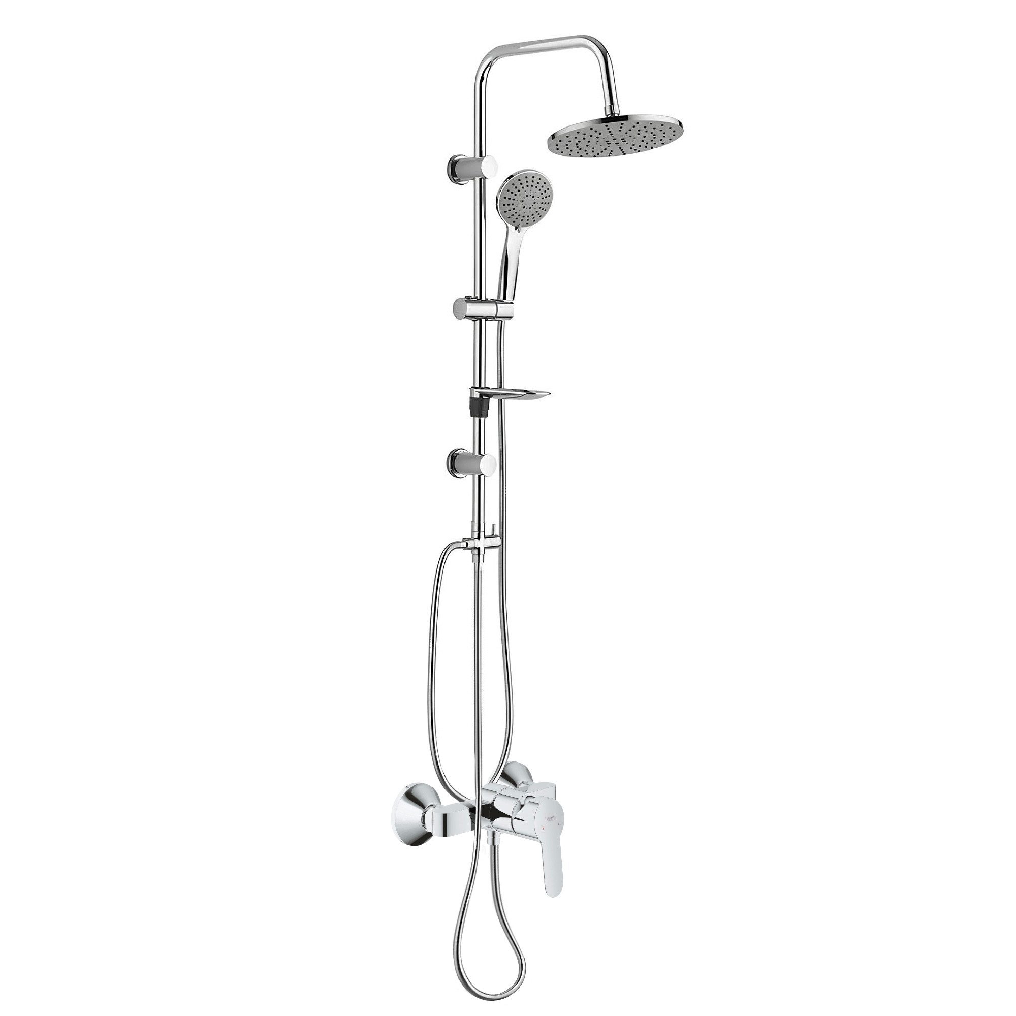 Grohe Duscharmatur BauEdge Mischbatterie Set mit Aloni Handbrause und Regendusche Chrom (Spar-Set) Chrom Duschset mit 1,5m Schlauch & Seifenhalter, mit Regendus – Bild 5 von 5