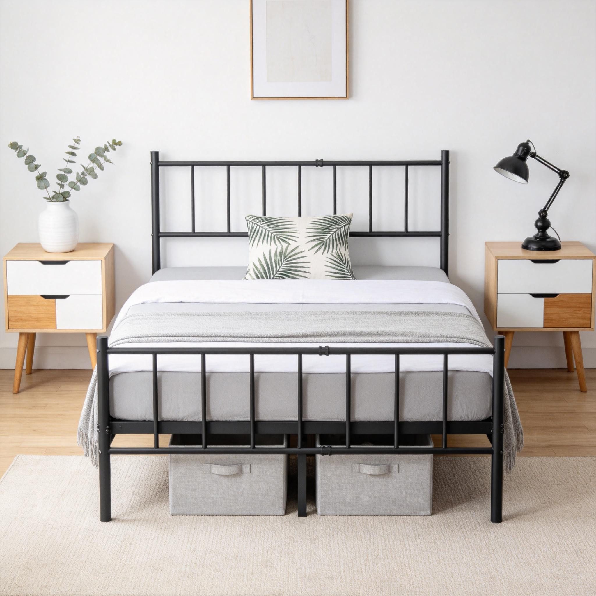 FIVMEN Metallbett Metallrahmenbett Bettgestell Bettrahmen mit Kopfteil, für Einzelbett/Gästezimmerbett, Tragkraft: 200kg