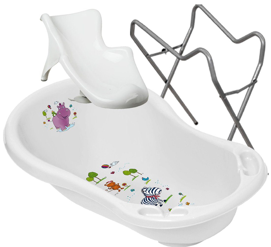 Top-Innovativ Babybadewanne 2 Teile SET – HIPPO Weiss + Gestell Grau - Babybadeset Wanne 84 cm, (Made in Europe Premium-Set), **Wanne + Sitz + Ständer**