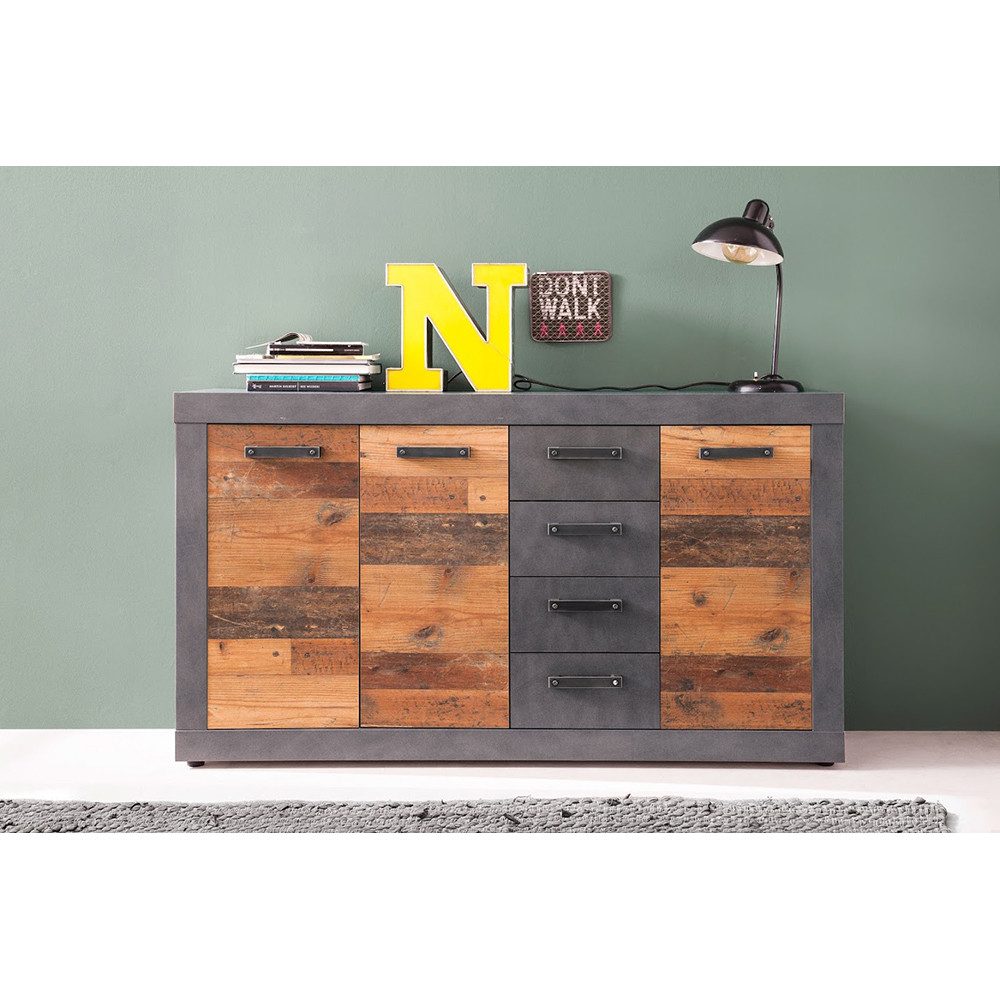 trendteam Sideboard Indy, Kommode Anrichte Schrank Wohnzimmerschrank Grau/Braun 151x86x37cm