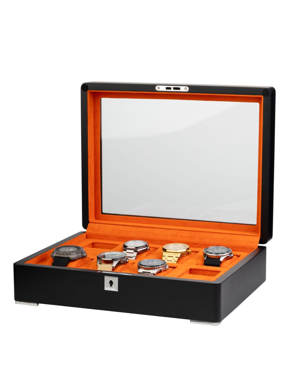 Rothenschild Uhrenbox Rothenschild RS-3420-8-BL-ORA Uhrenbox schwarz [8] mit orangem Samt