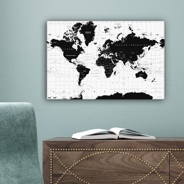 OneMillionCanvasses® Leinwandbild Weltkarte - Schwarz - Weiß - Atlas - Erde - Bildung, (1 St), Wandbild Leinwandbilder, Aufhängefertig, Wanddeko, 30x20 cm