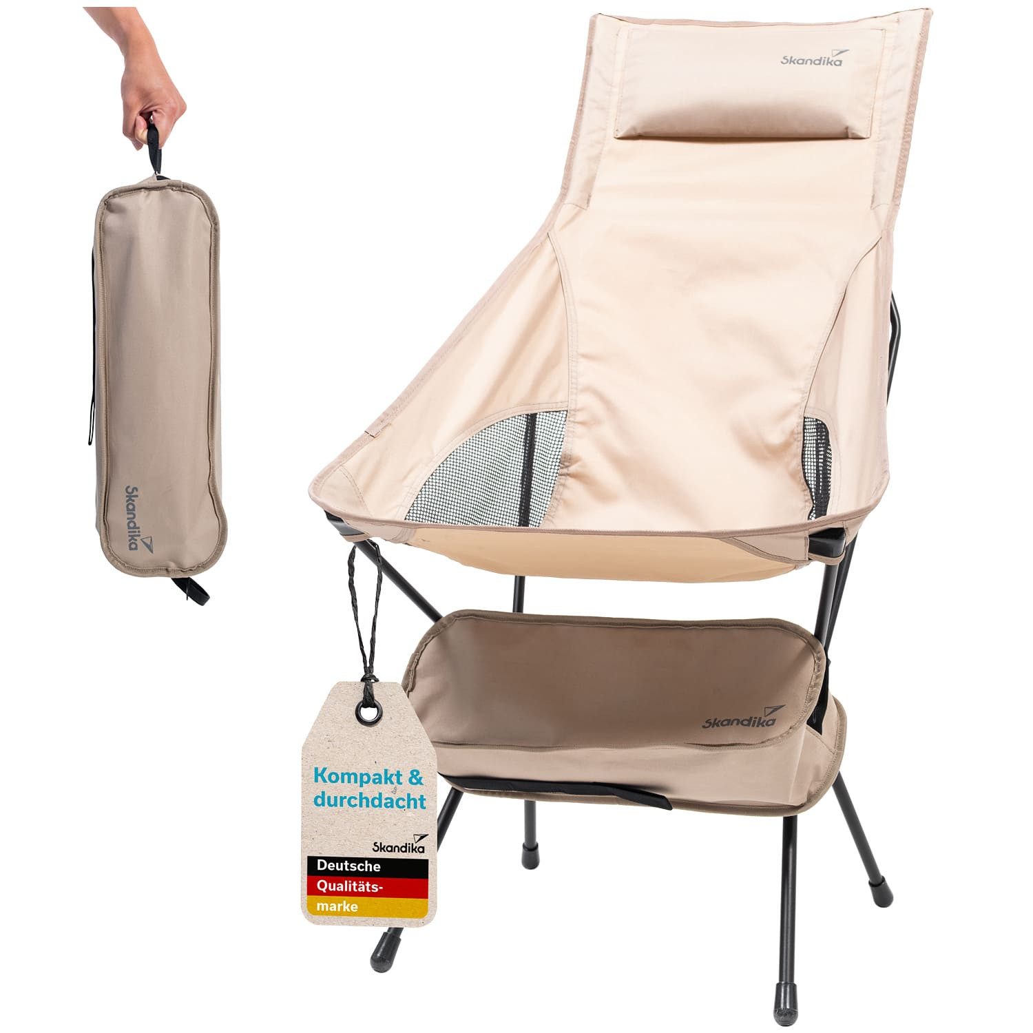 Skandika Campingstuhl Solig, bis 120 kg belastbar, Stahlrahmen, Mesh-Einsätze (Tragetasche mit Reißverschluss und Aufhängeschlaufe), Klappstühle, Tragetasche mit Reißverschluss und Aufhängeschlaufe