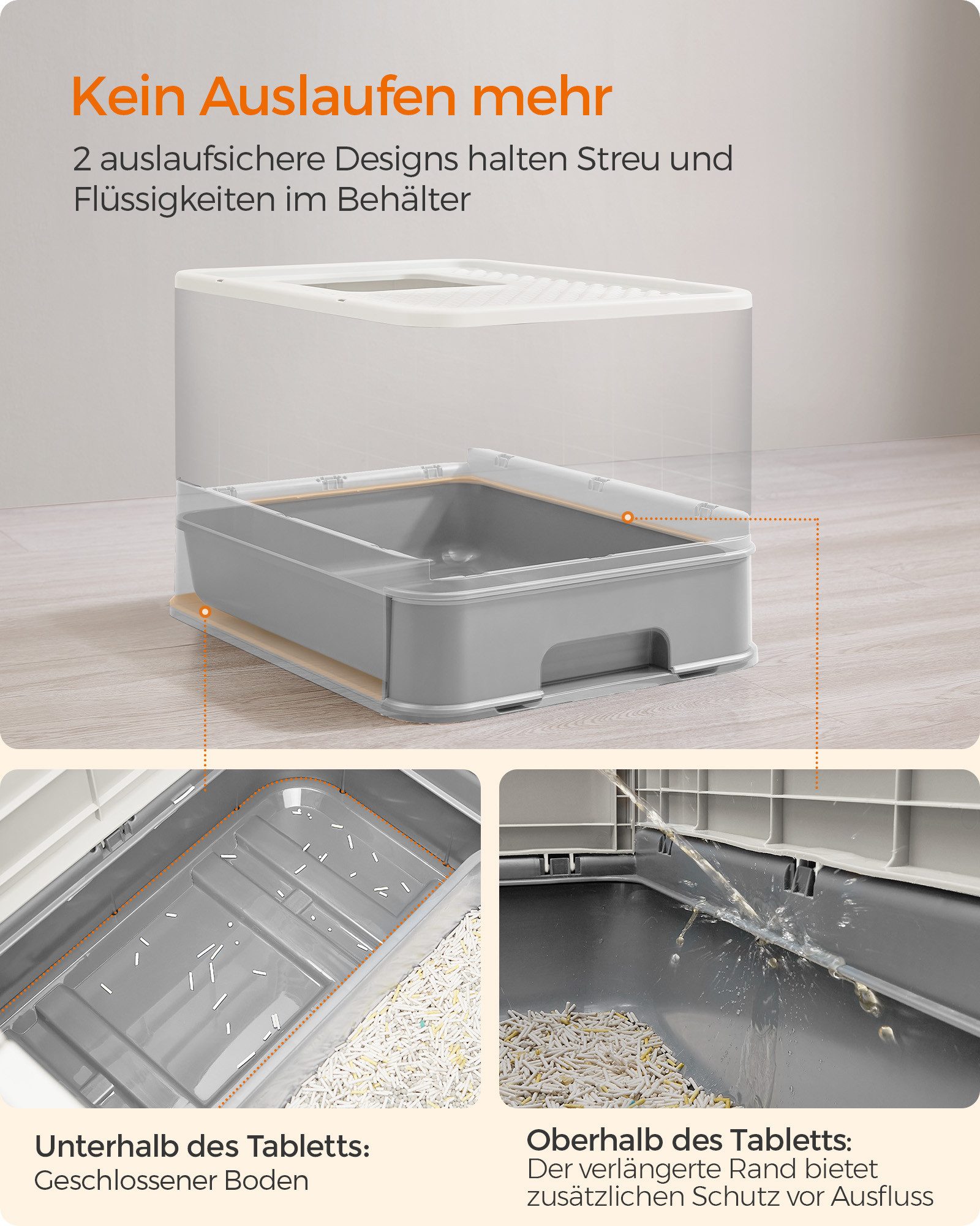 FEANDREA Katzentoilette, Katzenklo, mit Deckel, für Katzen bis 15kg