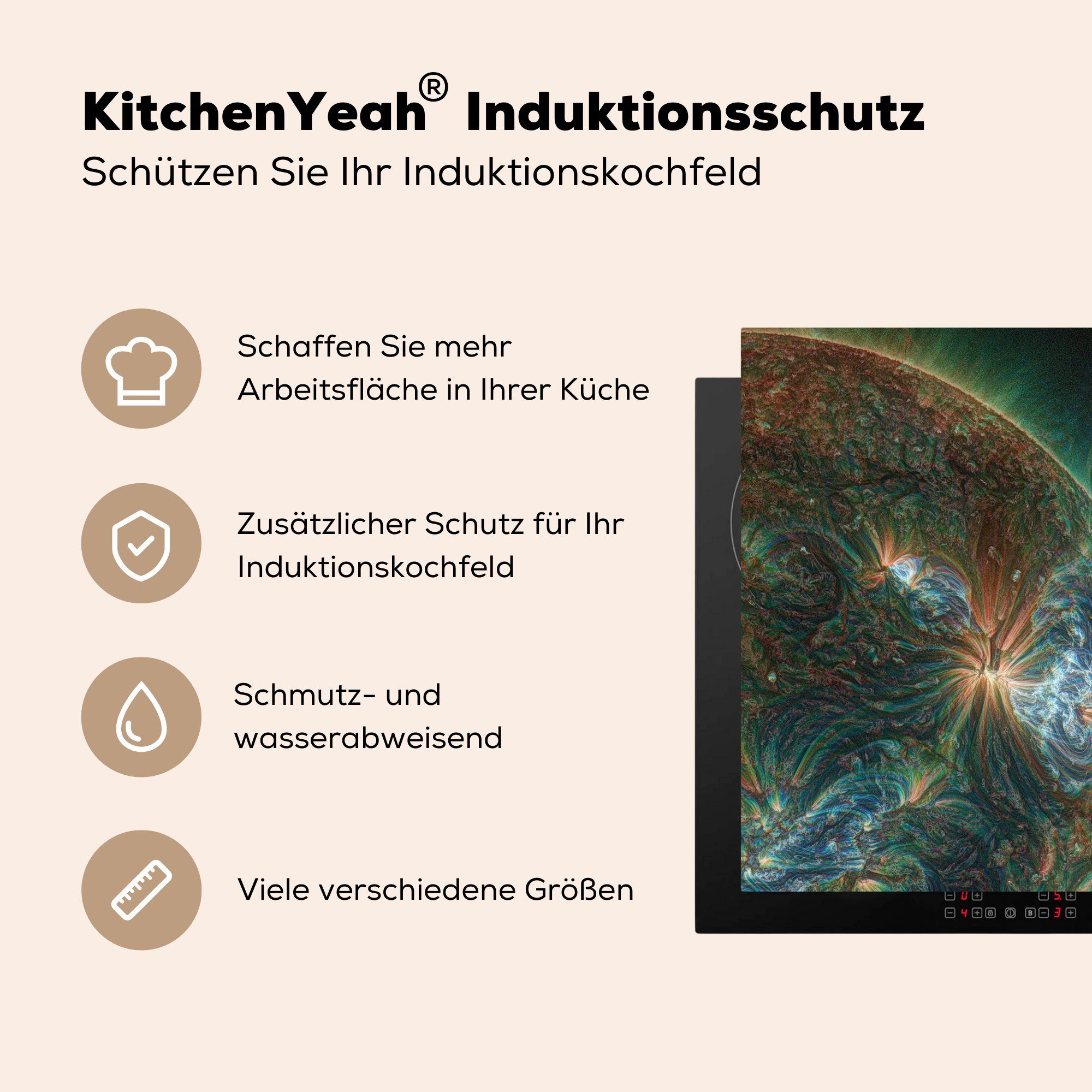 Herdblende-/Abdeckplatte Vinyl, (1 Planet - cm, für Ceranfeldabdeckung, - Licht, Arbeitsplatte tlg), 78x78 Universum MuchoWow küche