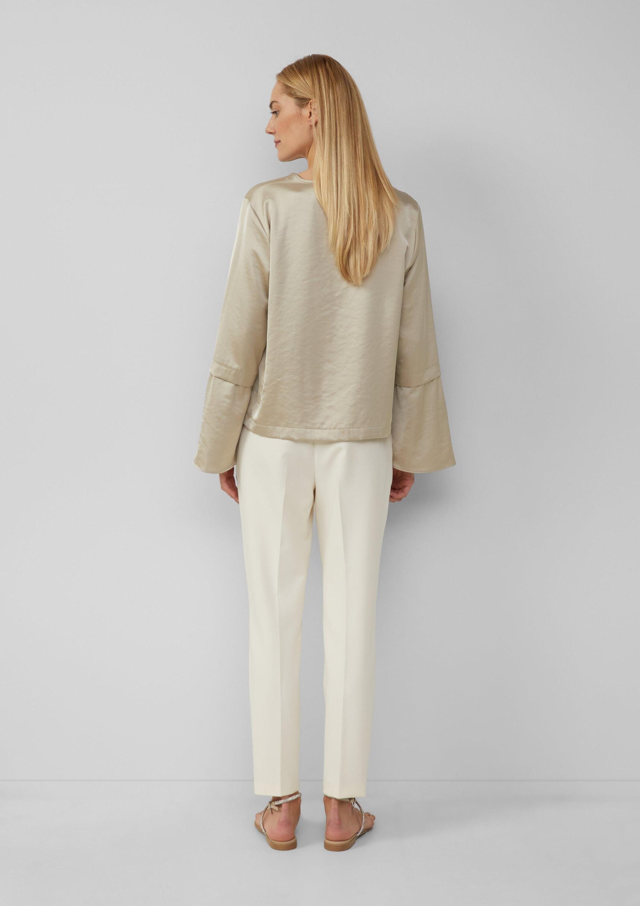 s.Oliver Langarmbluse Bluse Satinbluse mit Volantärmeln und Bindedetail