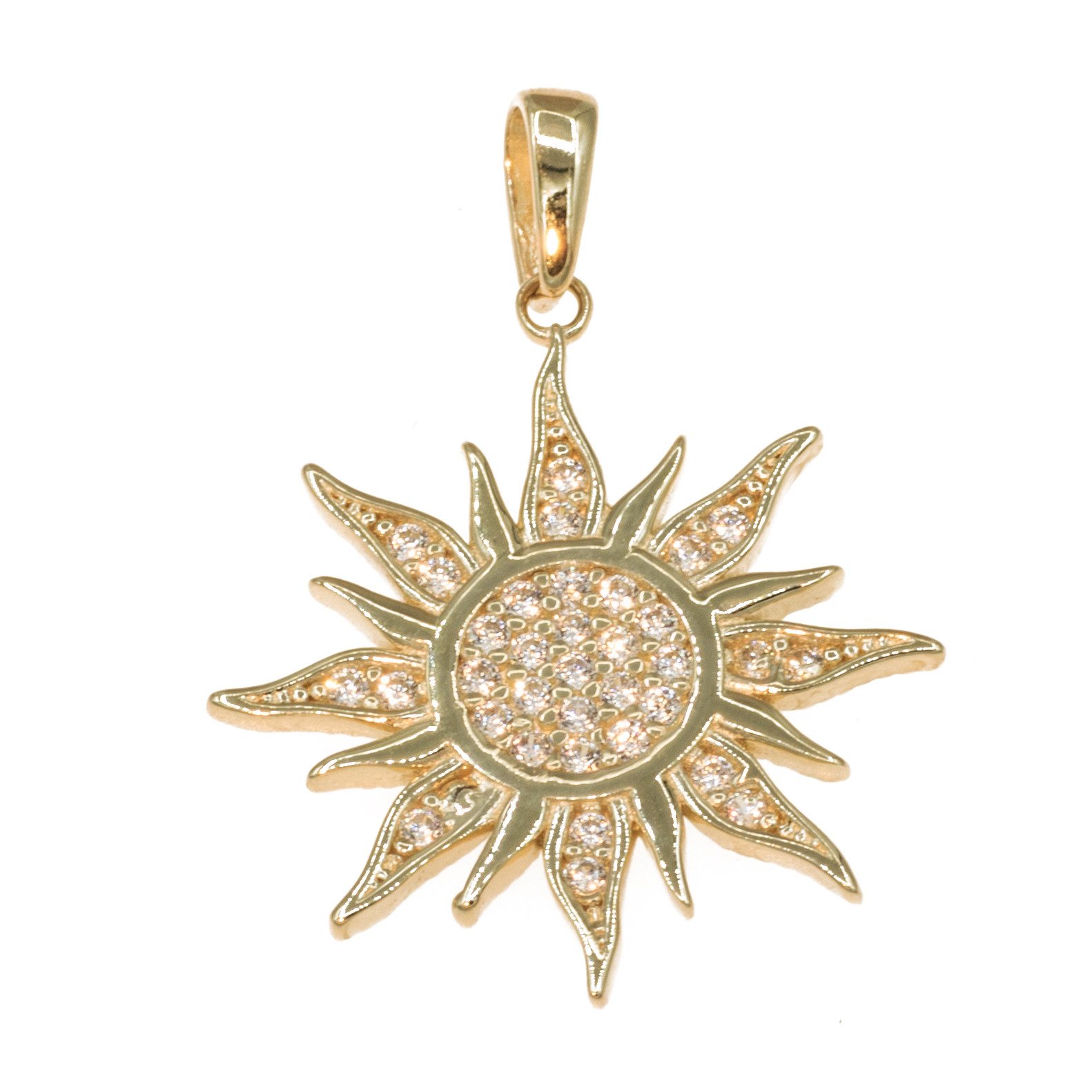 Sonnenanhänger Anhänger Sonne mit Zirkonia, 585 Gold 14 Karat