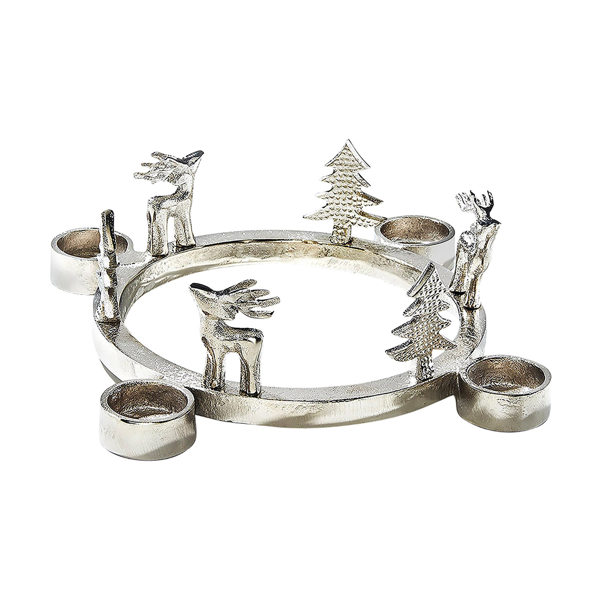 Kobolo Kerzenhalter Teelichthalter Kranz RENTIERE aus Metall D32cm (silber) günstig online kaufen