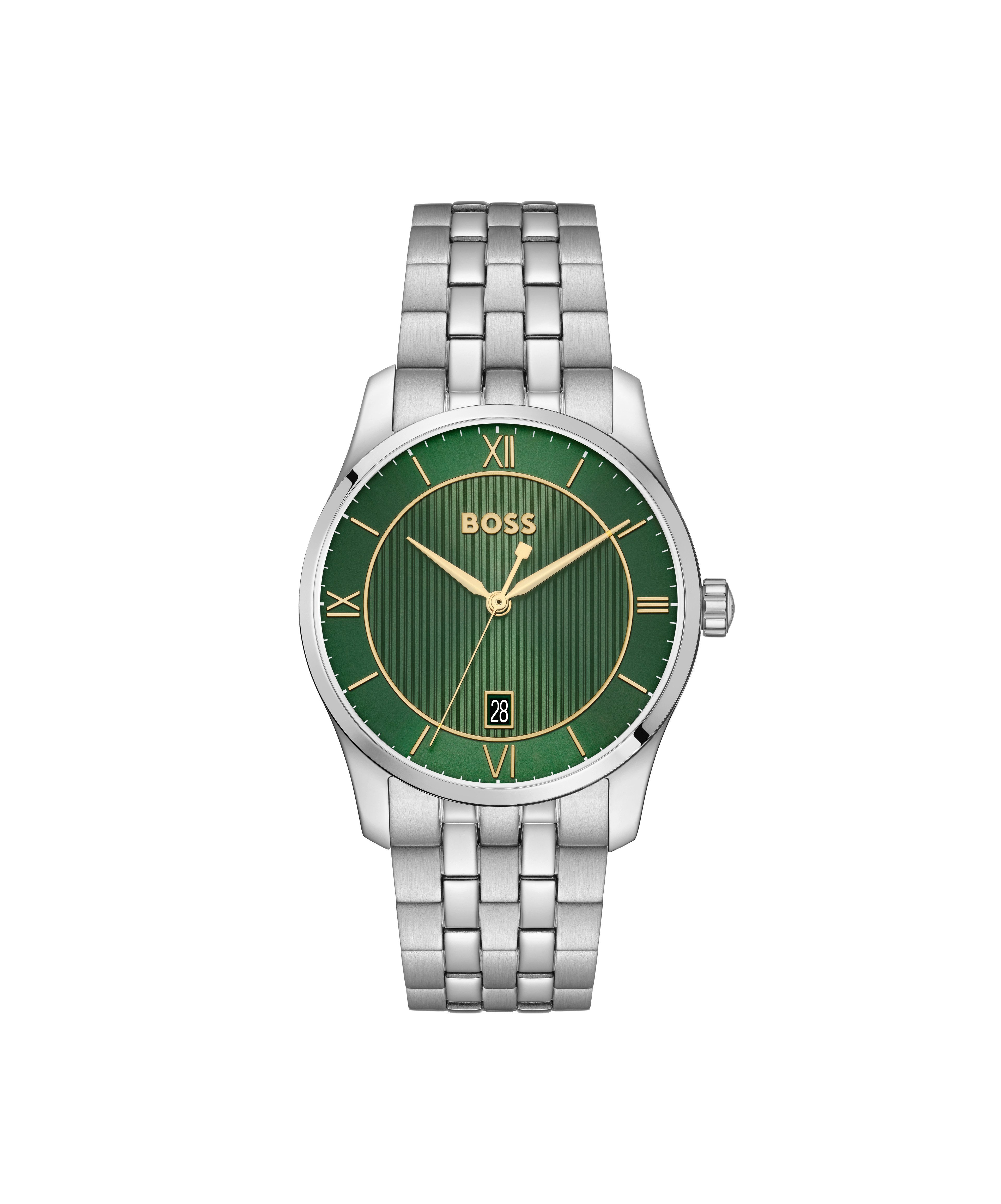 BOSS Quarzuhr PRINCIPLE 1514365, Armbanduhr, Damenuhr, Herrenuhr, Edelstahlarmband, analog, Tag