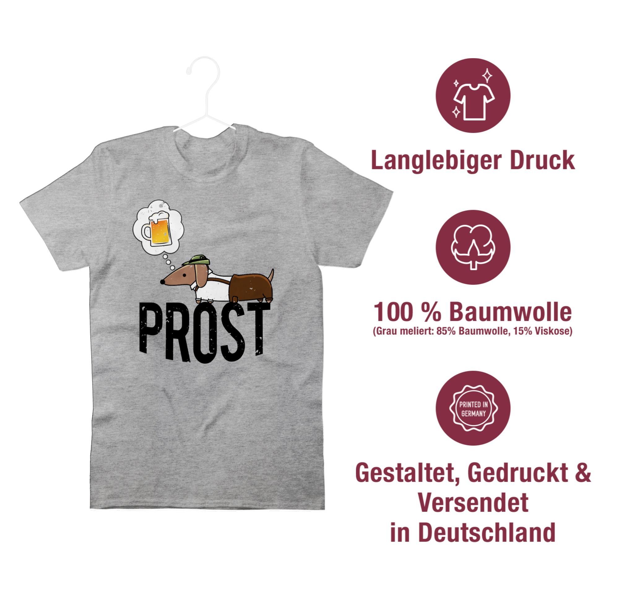 Shirtracer T-Shirt Prost meliert Oktoberfest für Grau Mode mit 02 Vintage und Herren Dackel Bier