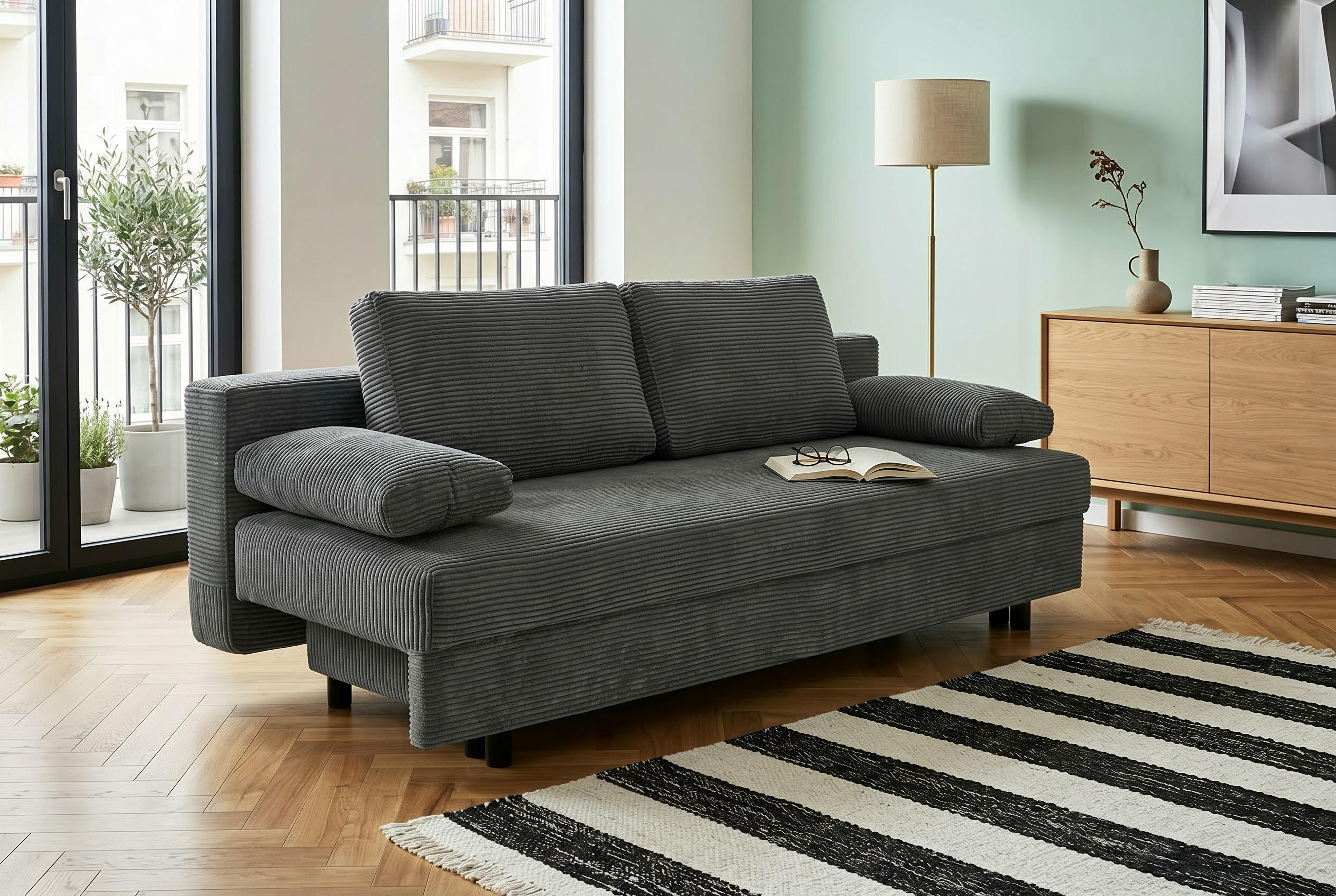 OTTO home Schlafsofa ONNIKO Cord, Breite: 192 cm, Liegefläche 121x192 cm, softer Cord-Bezug, mit Bettfunktion & Bettkasten