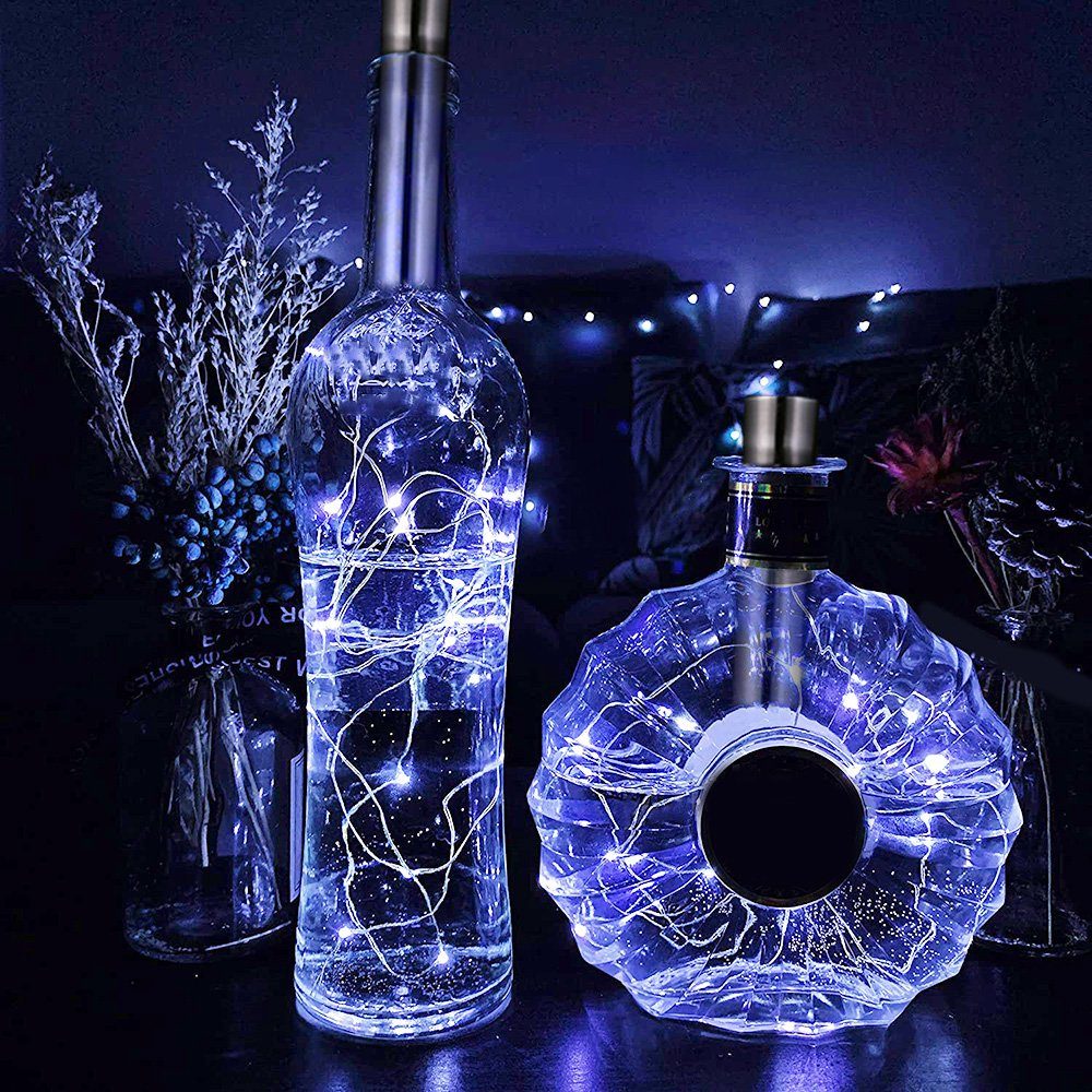 MUPOO LED Dekolicht LED-Lichterkette 15/20LEDs,1.5/2 MLED Glas Korken Licht,Flaschen-Licht, 1.5M 15LEDs, LED Drahtlichterkette,Weinflasche Flaschenlicht Weiß