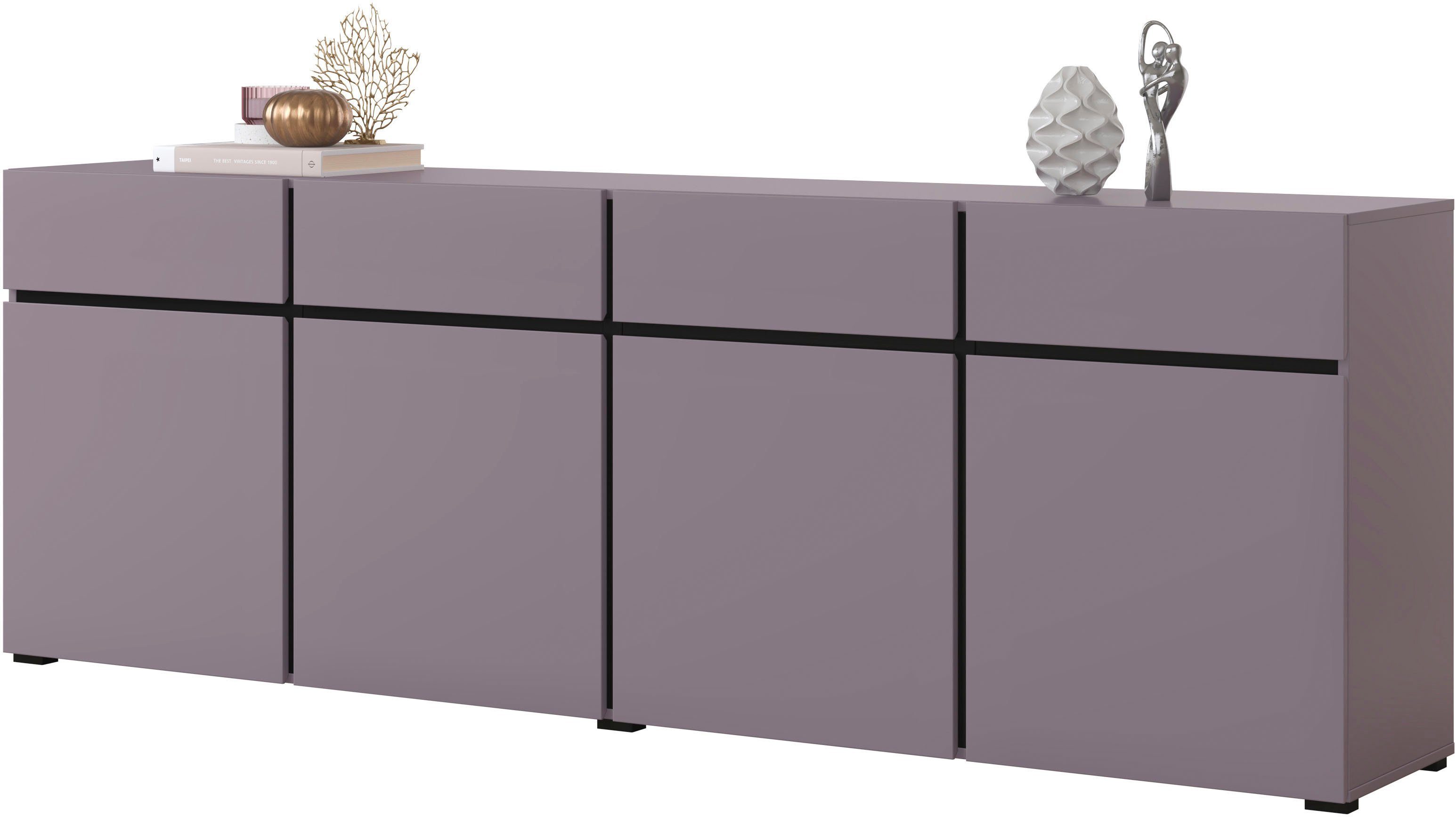 INOSIGN Sideboard Cross,Breite 225 cm, moderne grifflose Kommode,4 Türen/4 Schubkästen, Schubladenschrank mit viel Stauraum, Einlegeböden verstellbar
