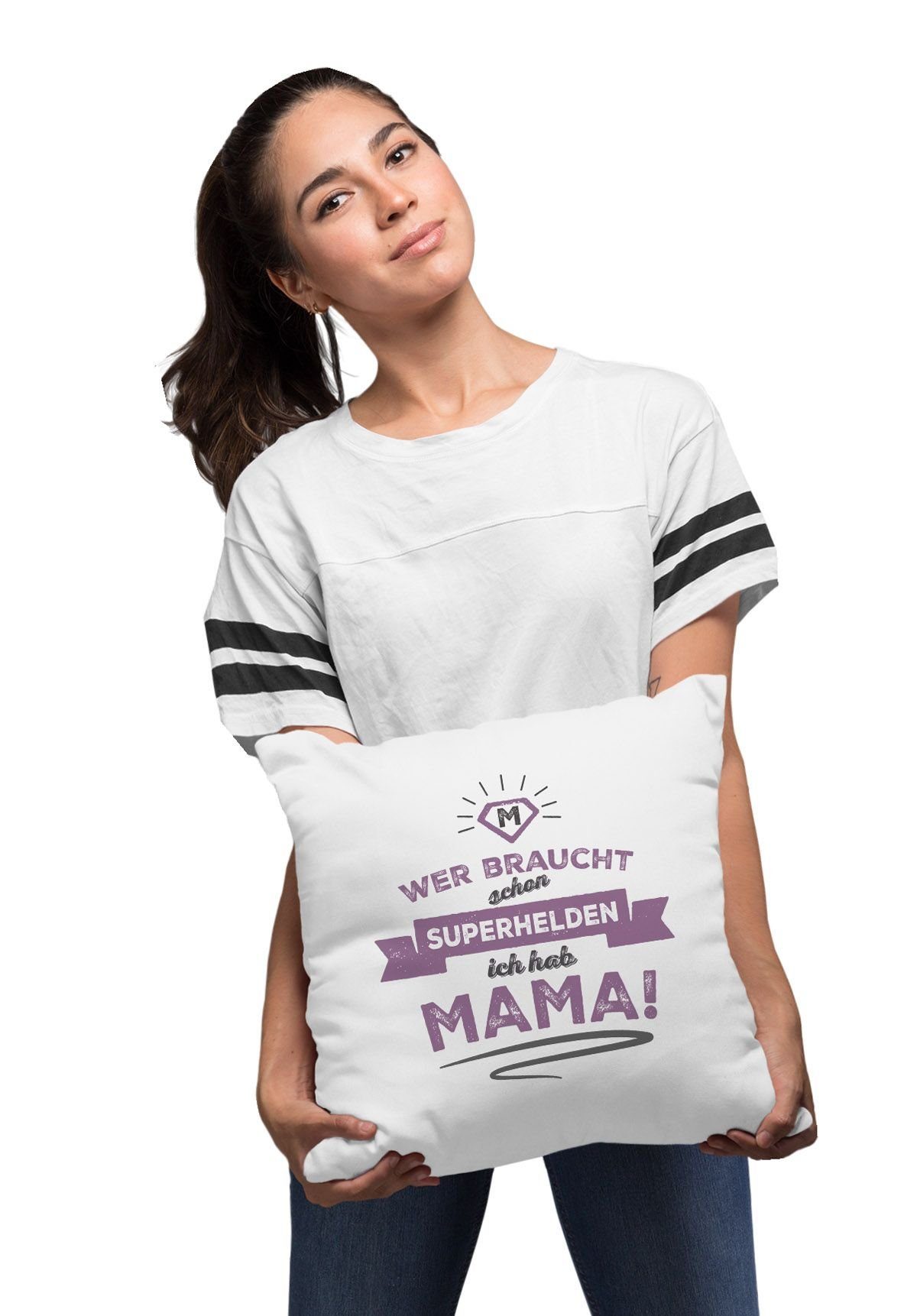 Mutter Kissenbezug ich hab braucht Wer Moonworks® Superhelden Dekokissen Geschenk Spruch Mama schon MoonWorks Mama Kissenhülle