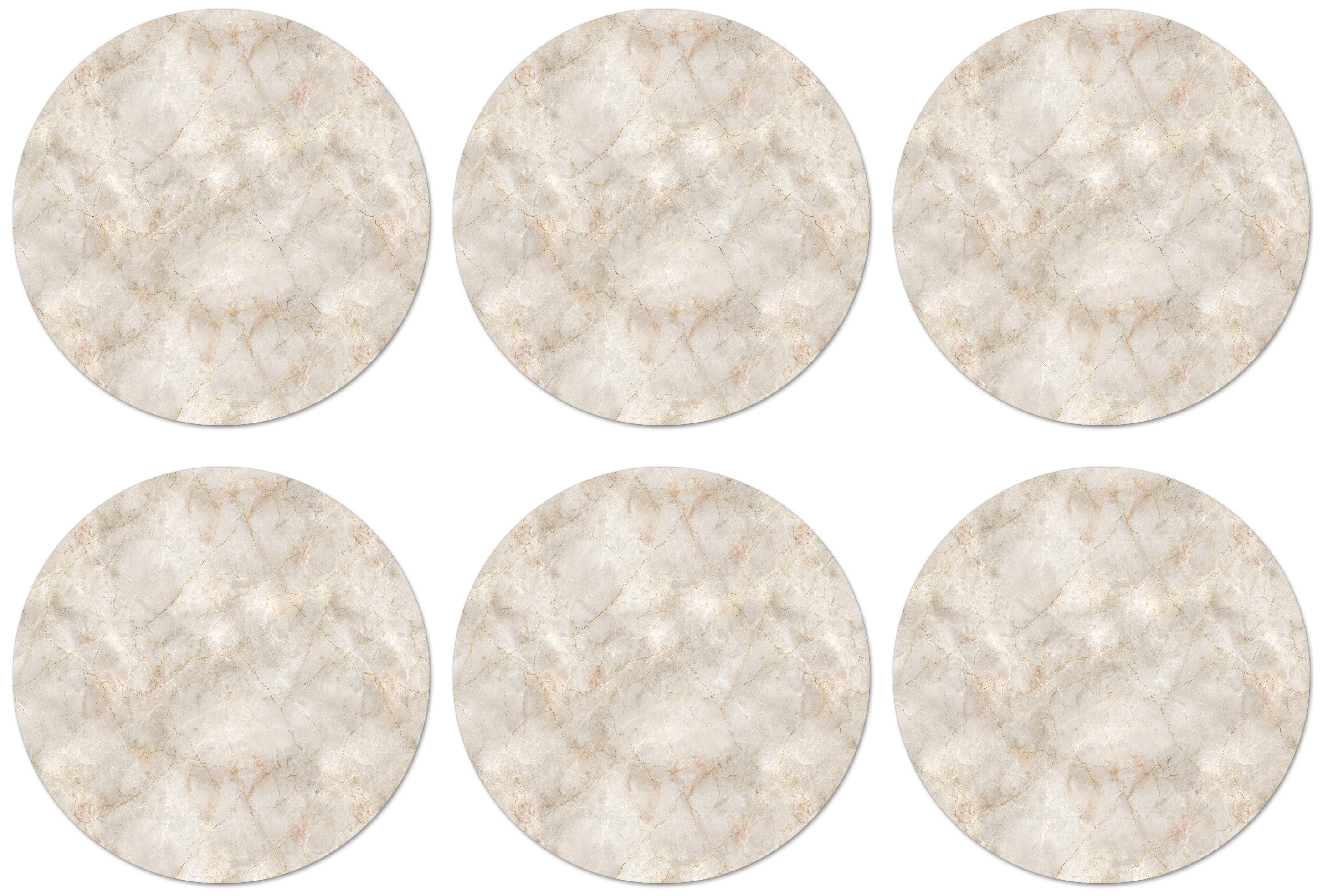 MuchoWow Glasuntersetzer Hellbeige - goldbraune Adern - Marmor, Zubehör für Gläser, 6-tlg., Getränkeuntersetzer, Rund, Tassenuntersetzer Kork, 10x10 cm