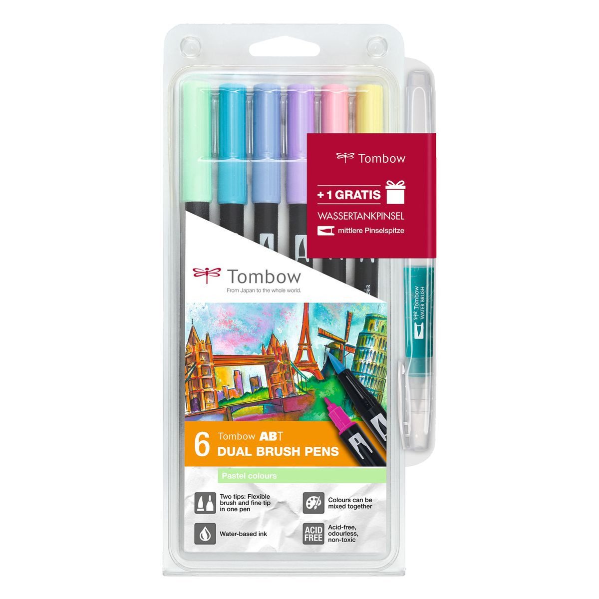 Revell® Pinselstift Brush Pens Pastel 6er & Wassertankpinsel gratis