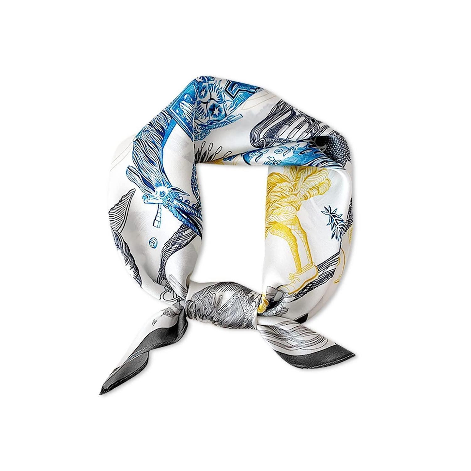 LuxusKollektion Seidenschal Quadratischer Seidenschal Grau Tiere, (1-St)