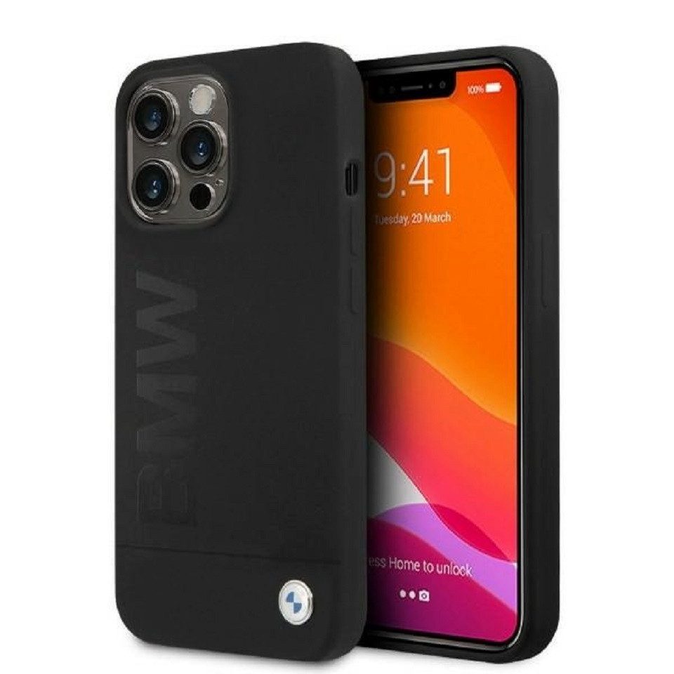 BMW Handyhülle Case iPhone 13 Pro Max Logo MagSafe Silikon schwarz 6,7 Zoll, Kantenschutz