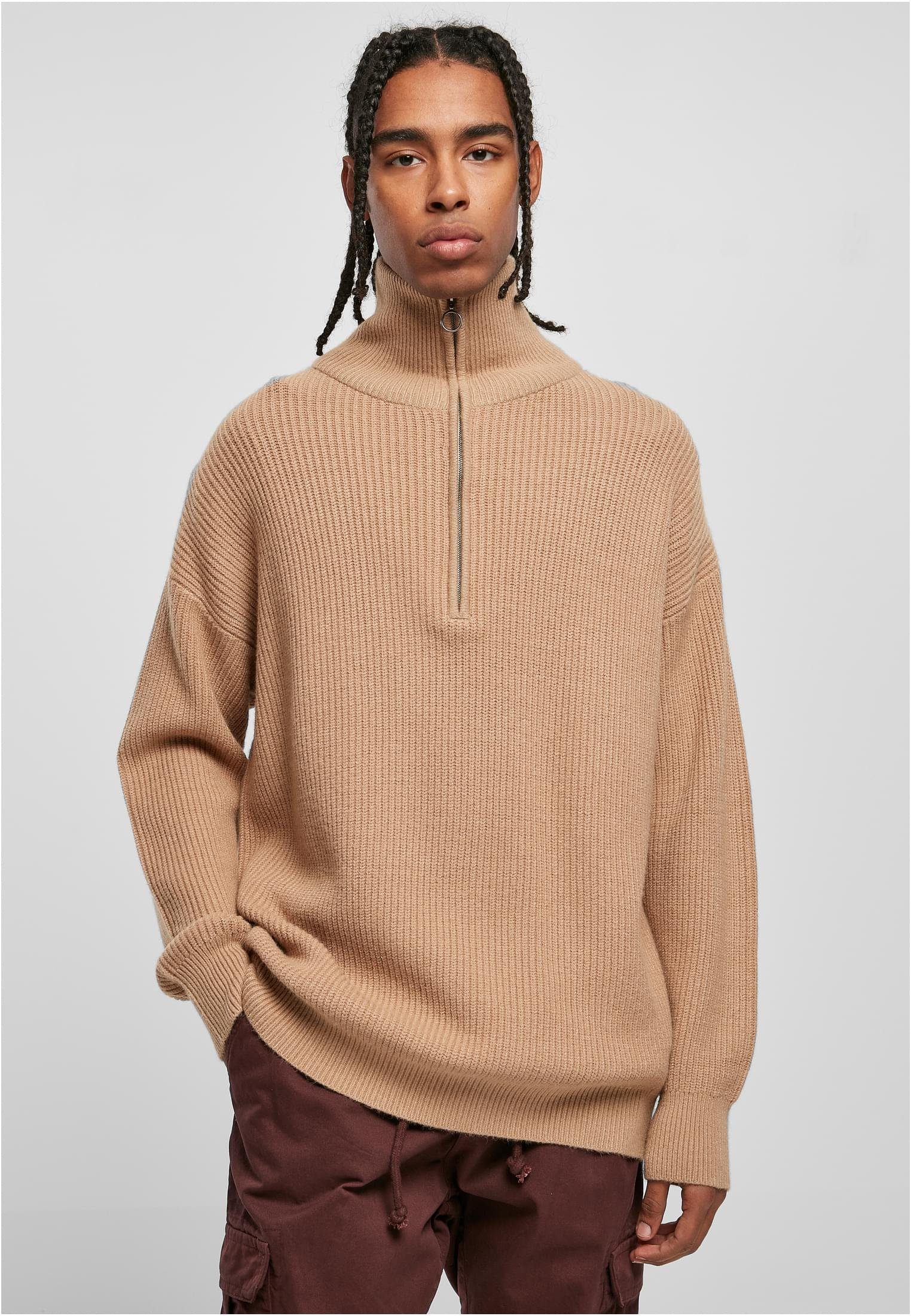 URBAN CLASSICS Sweater Herren Oversized Knitted Troyer (1-tlg) unionbeige