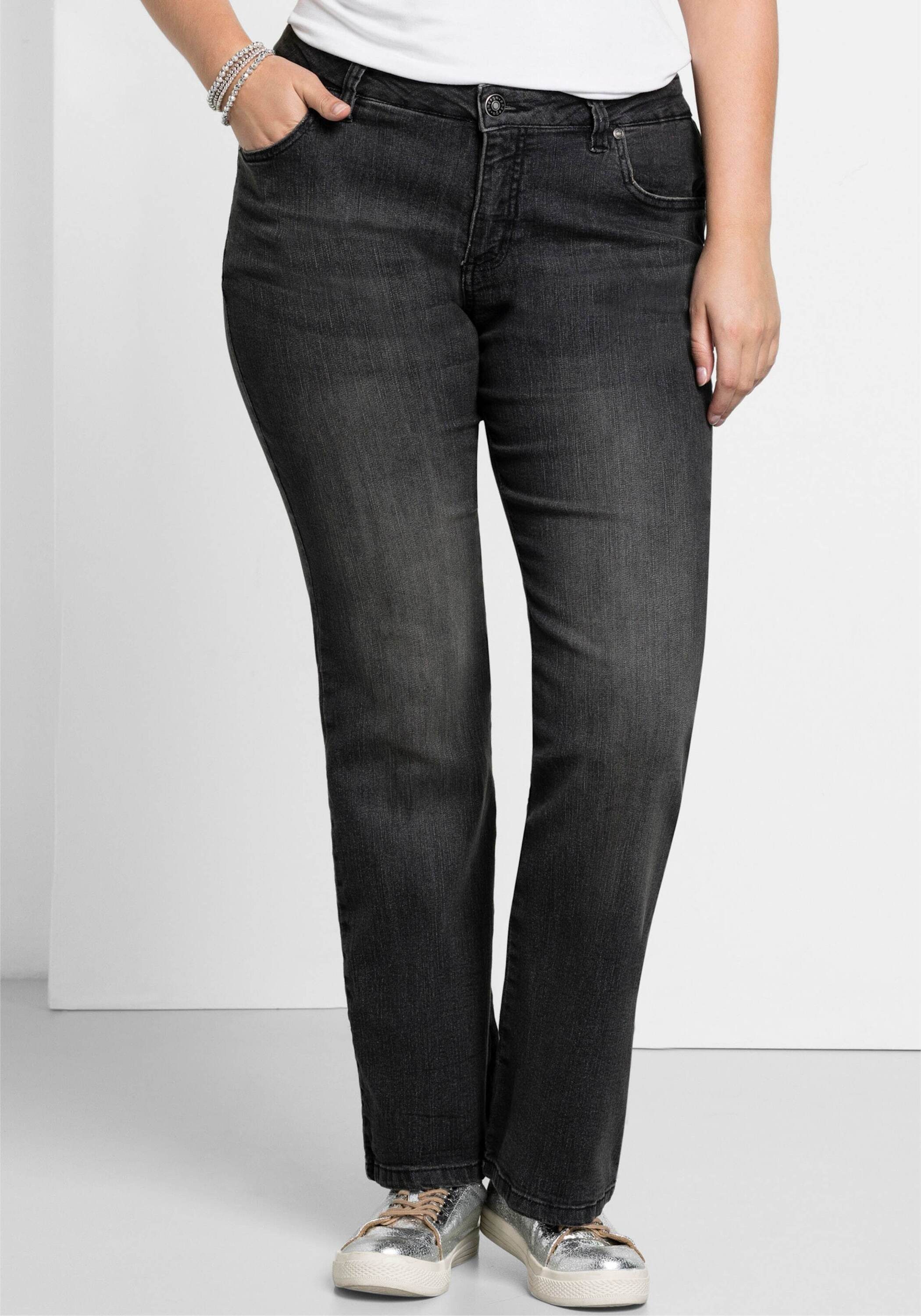 Sheego Bequeme Jeans Bootcut-Jeans in 5-Pocket-Form, mit Used-Effekten