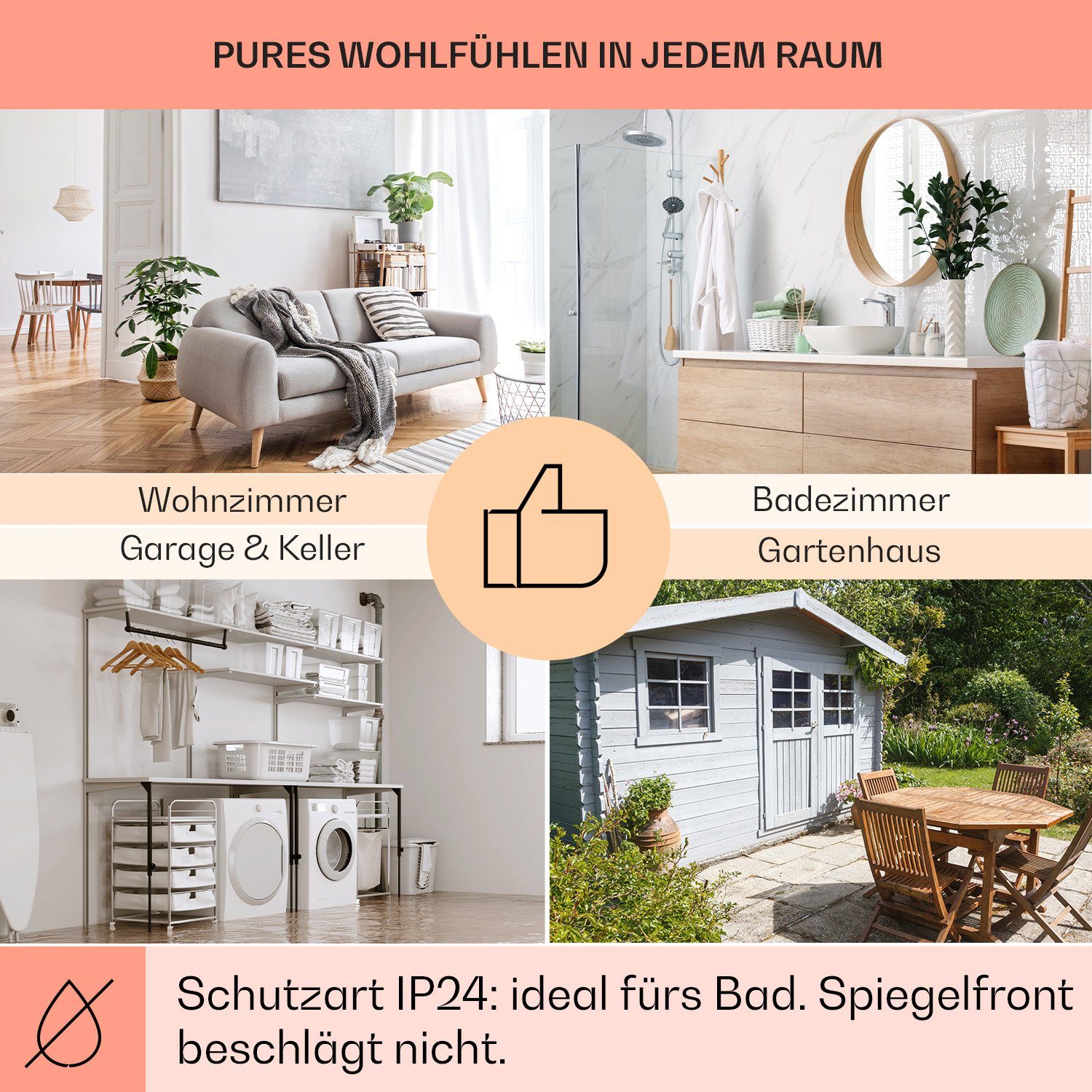 Klarstein W Wandheizung Infrarot elektrische La elektrisch 500 Palma Heizung Smart Spiegel Thermostat silver, Heizkörper