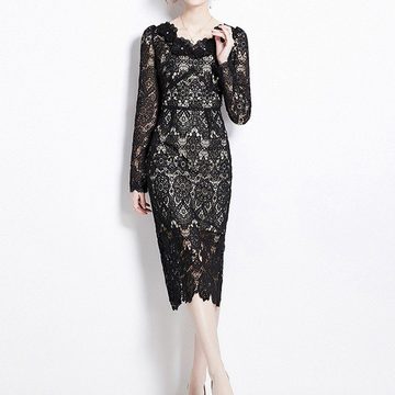 AFAZ New Trading UG Spitzenkleid Langes Kleid mit durchbrochener Spitzenrock