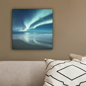 OneMillionCanvasses® Leinwandbild Nordlicht - Strand - Polarlicht - Natur, (1 St), Leinwand Bilder für Wohnzimmer Schlafzimmer, 20x20 cm