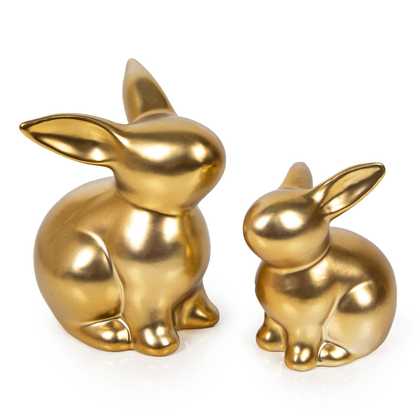 Logbuch-Verlag Osterfigur goldene Osterhasen aus Dolomit Hasen Figuren (2 St), Hasenpaar gold 10 + 13 cm