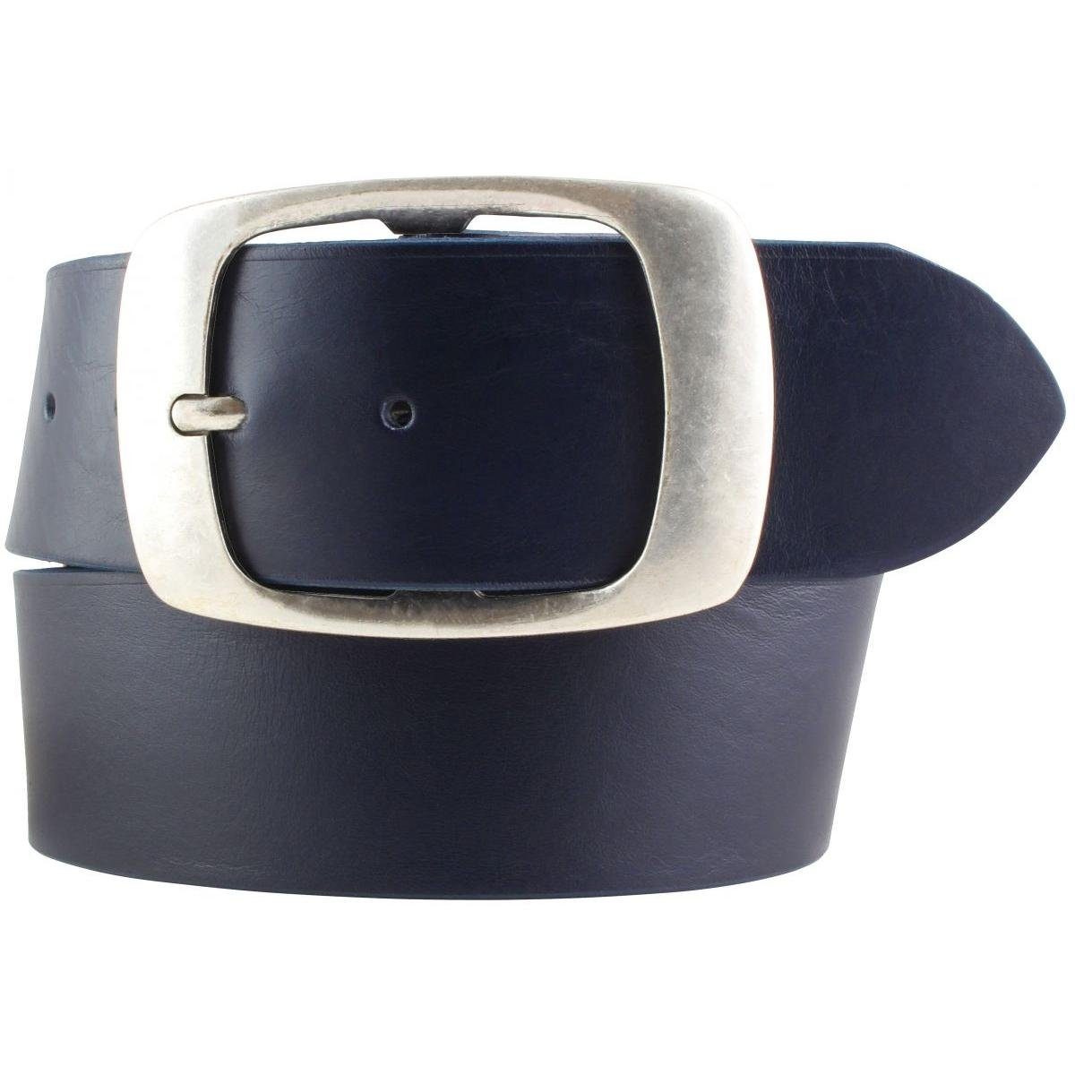 BELTINGER 5 cm Doppel-Schnalle Jeansgürtel mit Marine, - Leder-Gürtel Vollrindleder aus Altsilber Ledergürtel