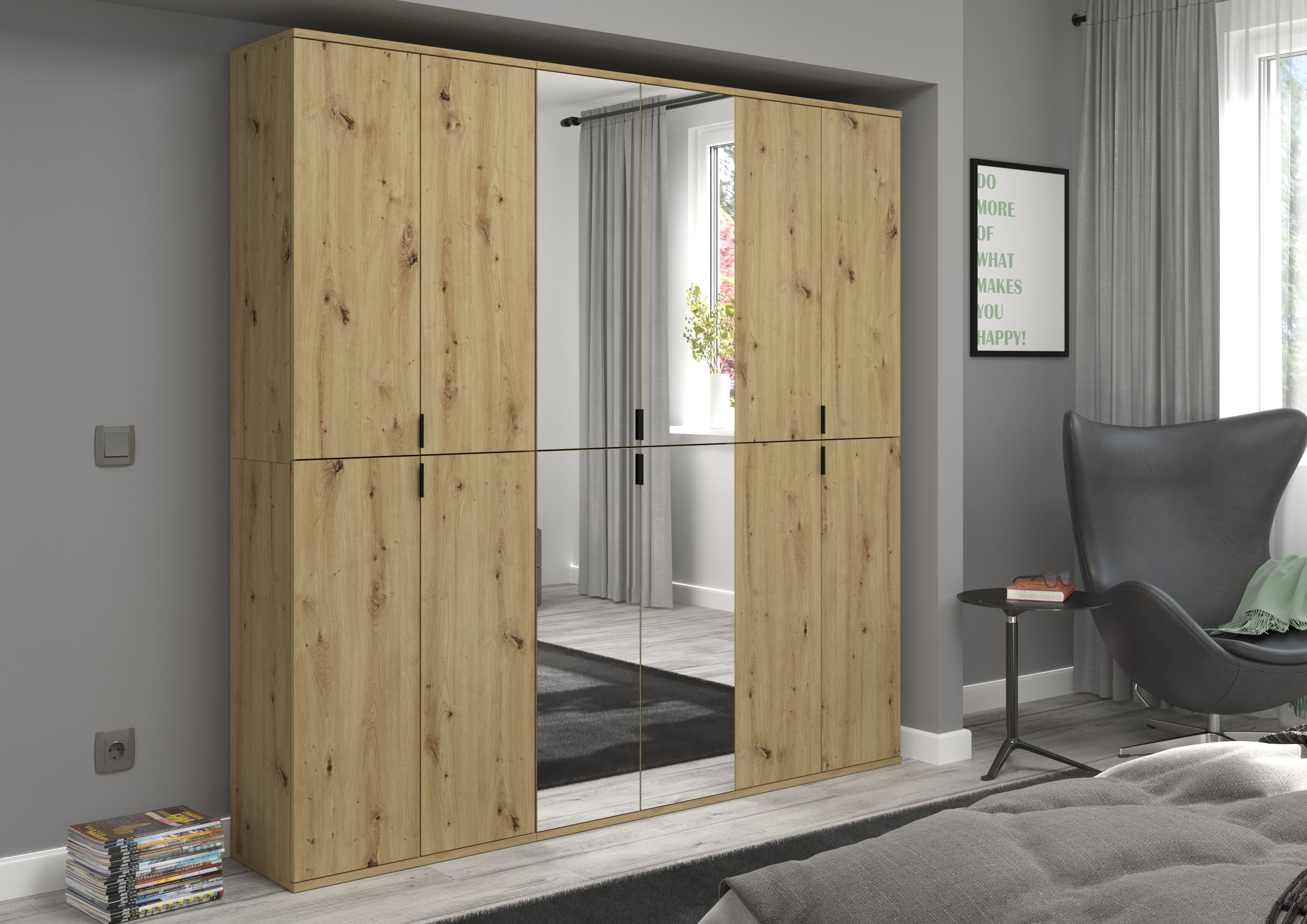 Home affaire Garderoben-Set Trondheim, Breite 183 cm, best. aus 3 Schränken, 12 Türen, 27 Fächer, (Set, 3-St), inkl. ausziehbarer Kleiderstange, Garderobenschrank, Kleiderschrank