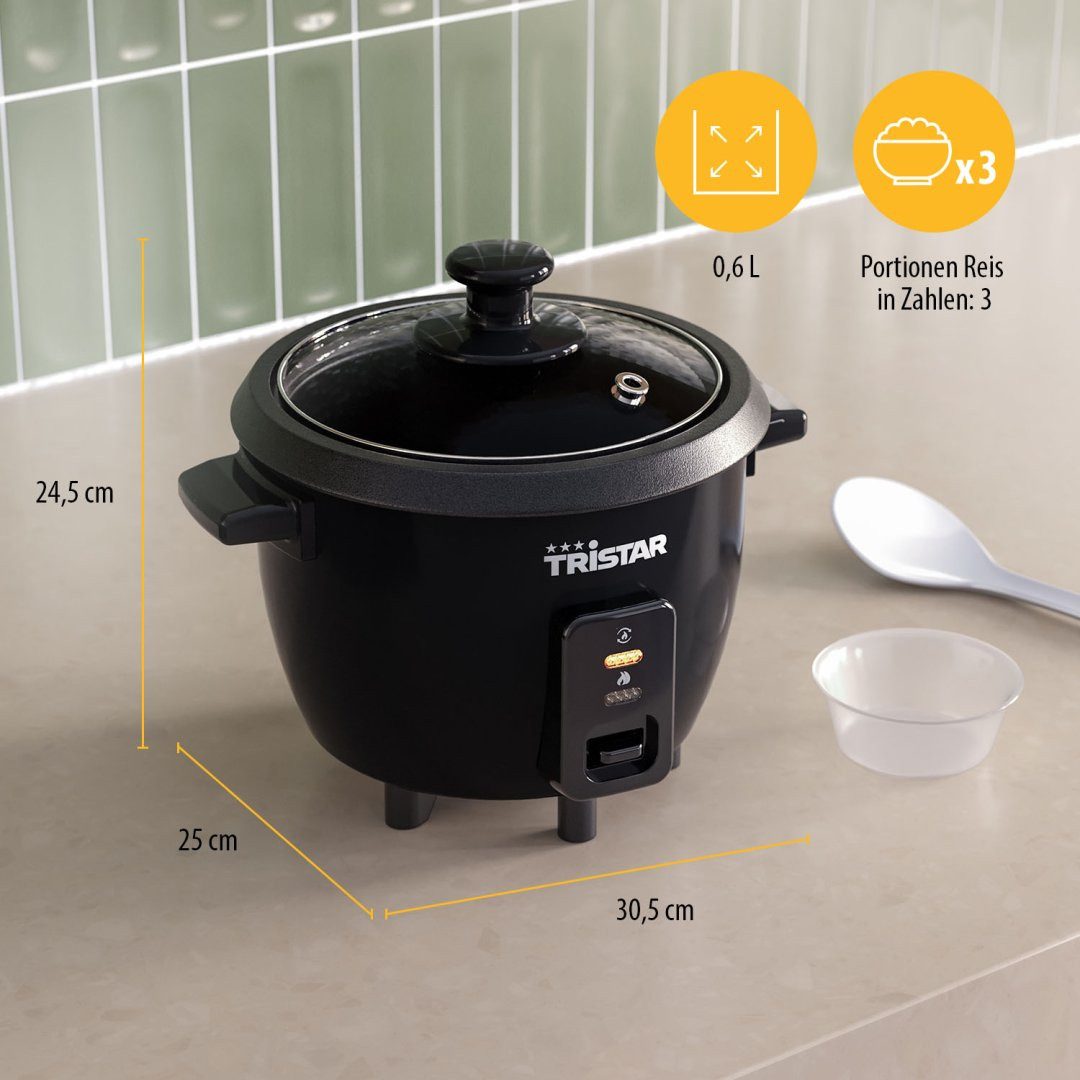 Tristar Reiskocher Tristar RK-6141 Reiskocher – 0,6 Liter – Antihaftbeschichtung – Warmha, 300 W, 0,6 L Inhalt - Warmhaltefunktion