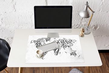 MuchoWow Gaming Mauspad Weltkarte - Weiß - Schwarz (1-St), Büro für Tastatur und Maus, Mousepad Gaming, 90x60 cm, XXL, Großes