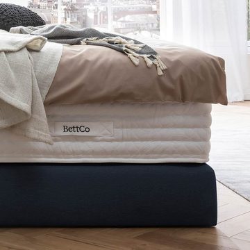 BettCo Boxspringbett Kansas (in Marine Webstoff, 140 x 200 cm), Kachel-Design + optionaler Topper, Gleiterfüße
